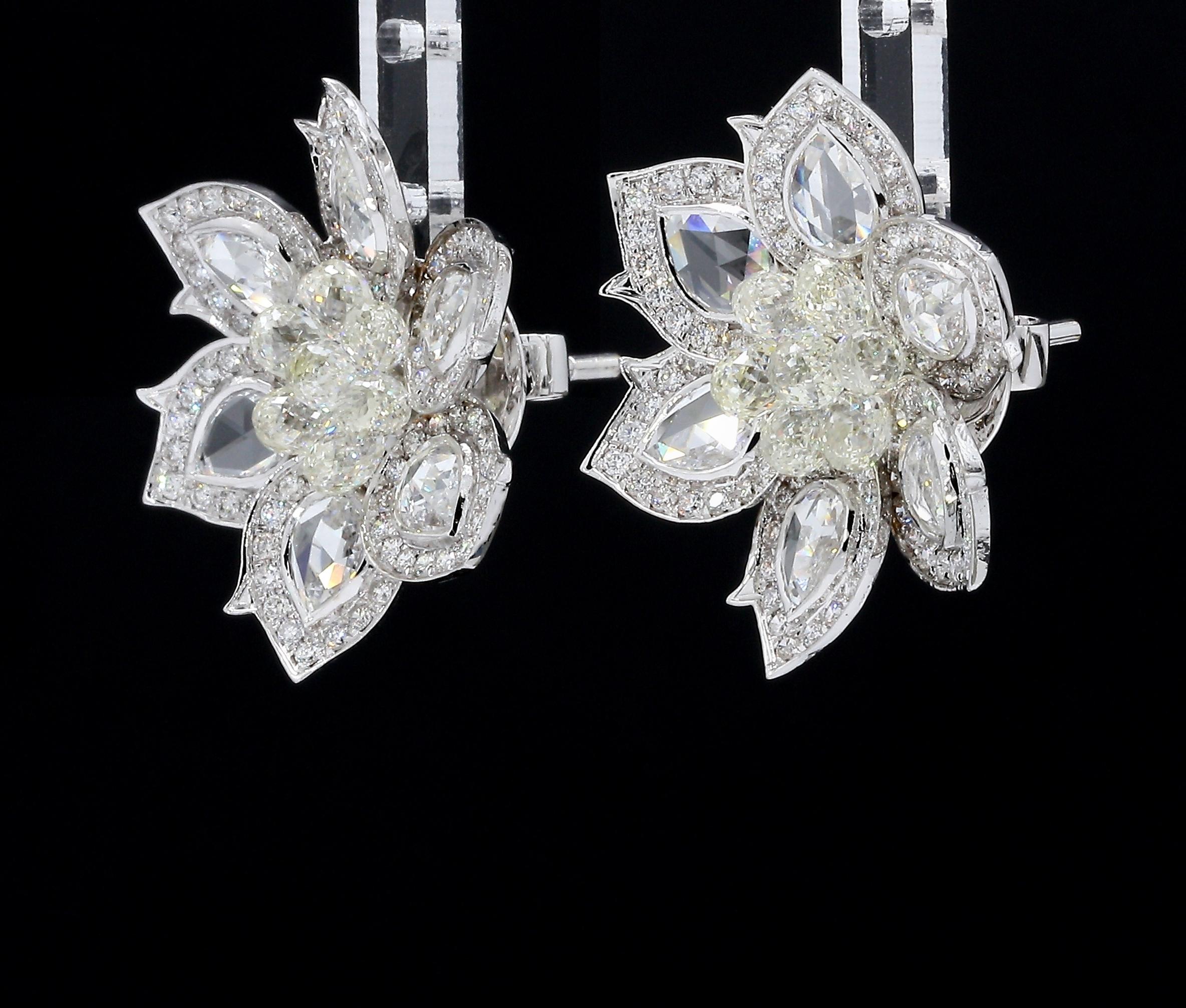 PANIM Rosecut & Briolette Diamond Floral Earring in 18 Karat White Gold For Sale 5