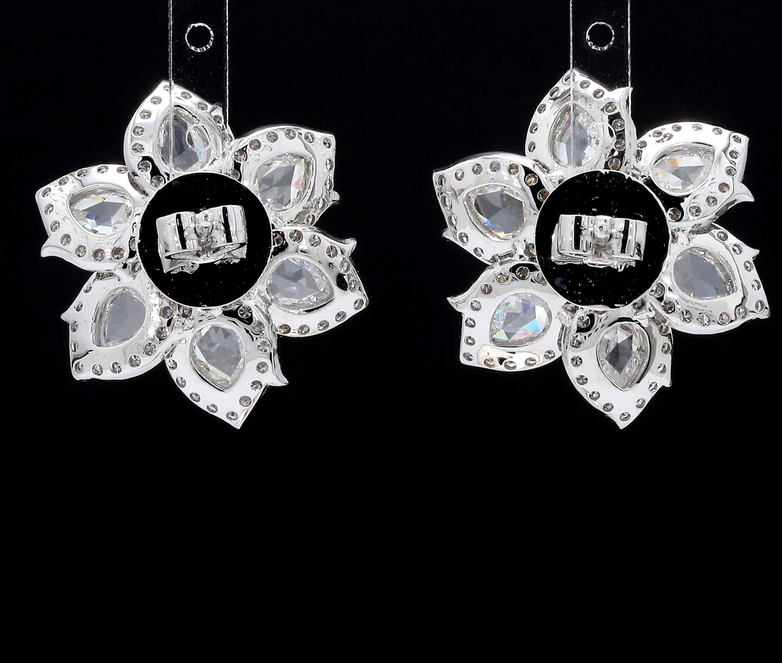 PANIM Rosecut & Briolette Diamond Floral Earring in 18 Karat White Gold For Sale 6