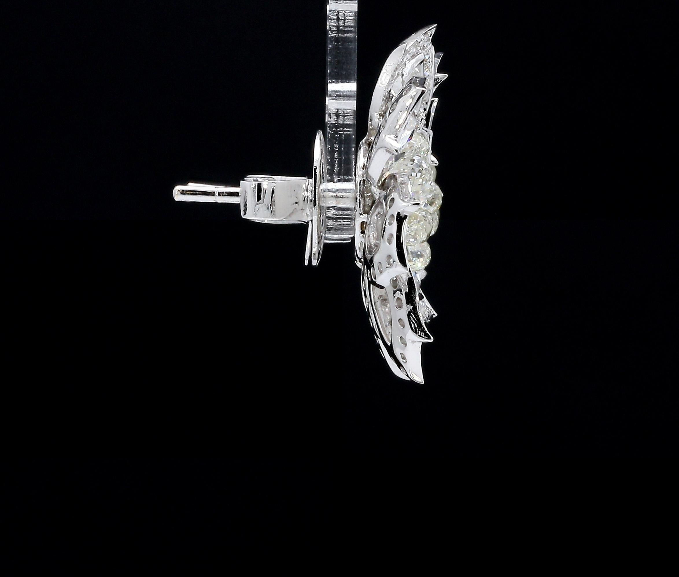PANIM Rosecut & Briolette Diamond Floral Earring in 18 Karat White Gold For Sale 8