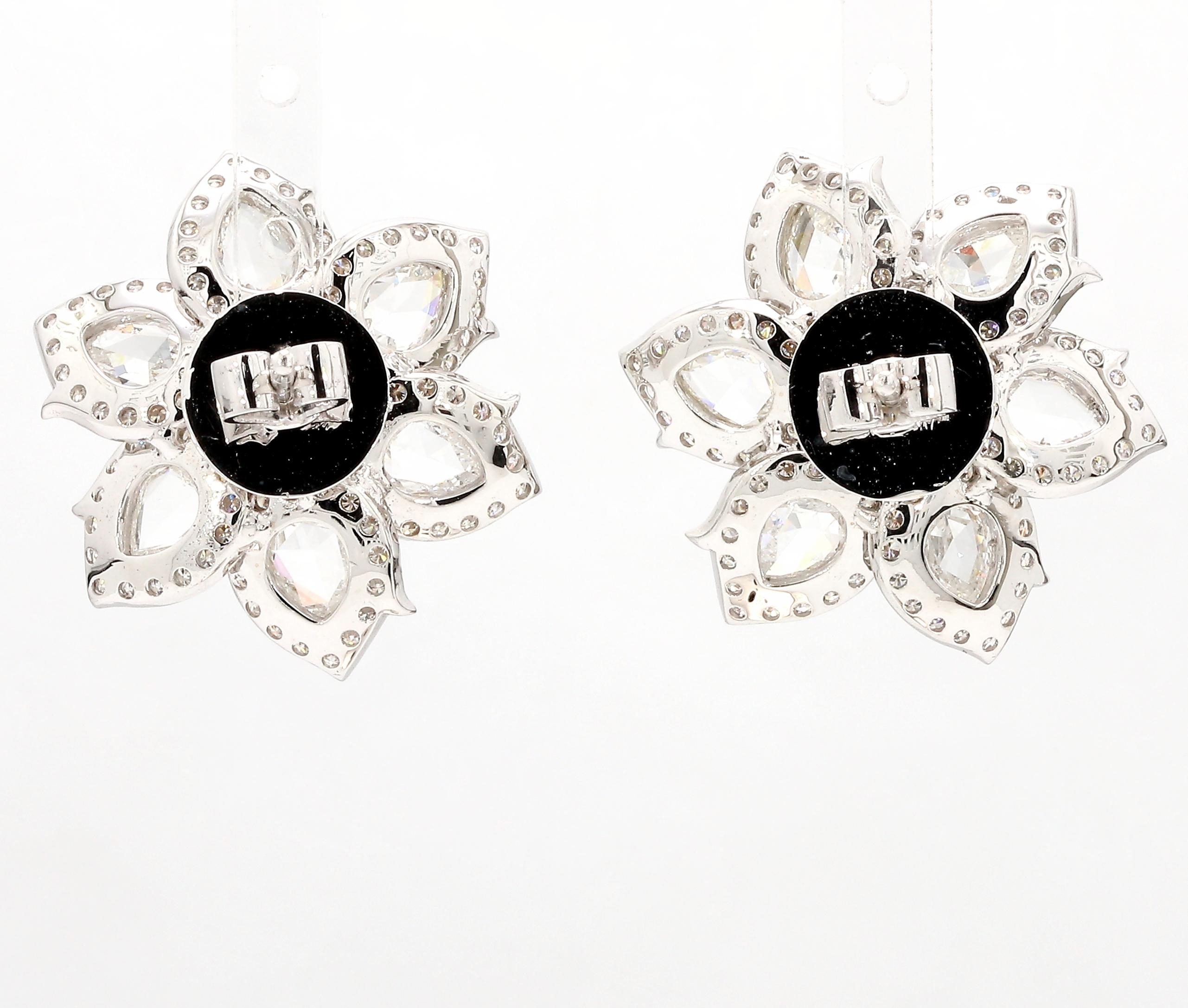 PANIM Rosecut & Briolette Diamond Floral Earring in 18 Karat White Gold For Sale 1