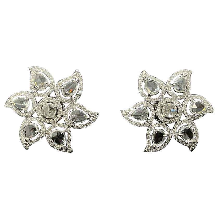 PANIM Boucles d'oreilles à fleurs en or blanc 18 carats avec diamants taille rose