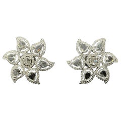 PANIM Boucles d'oreilles à fleurs en or blanc 18 carats avec diamants taille rose