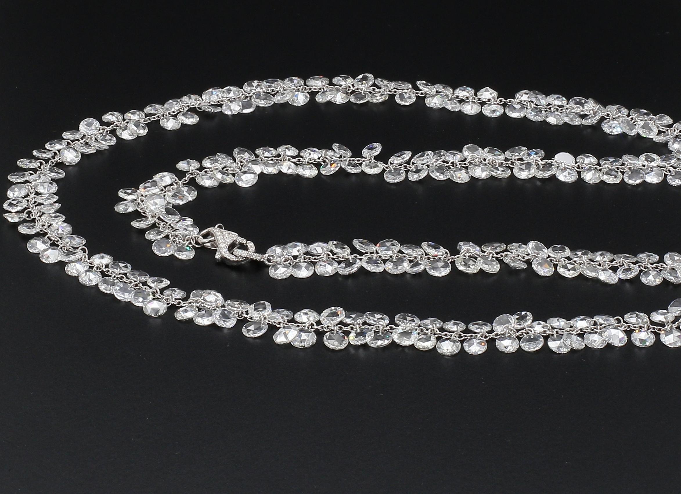 Modern PANIM Rosecut Diamond Flower Chain Necklace in 18 Karat White Gold For Sale