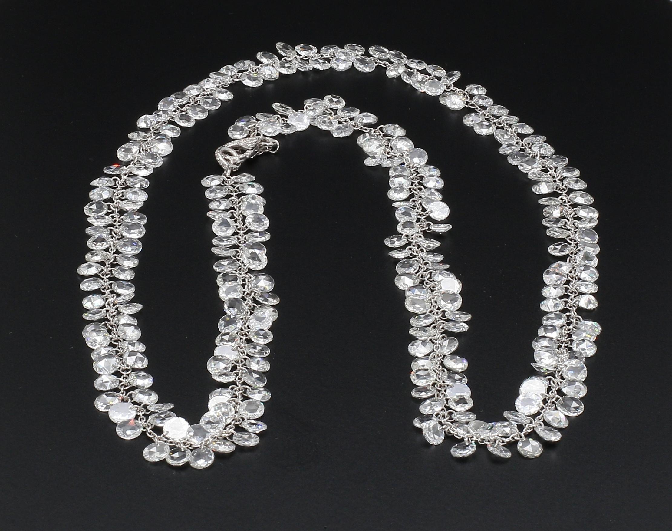 Rose Cut PANIM Rosecut Diamond Flower Chain Necklace in 18 Karat White Gold For Sale