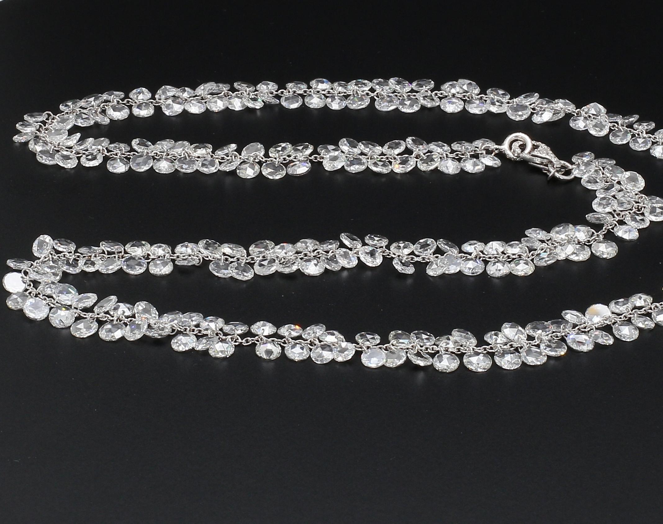 PANIM Rosecut Diamond Flower Chain Necklace in 18 Karat White Gold In New Condition For Sale In Tsim Sha Tsui, Hong Kong