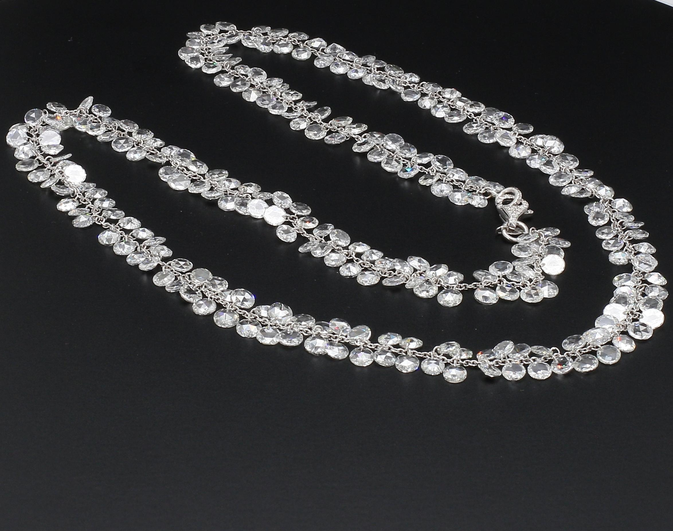 Women's PANIM Rosecut Diamond Flower Chain Necklace in 18 Karat White Gold For Sale