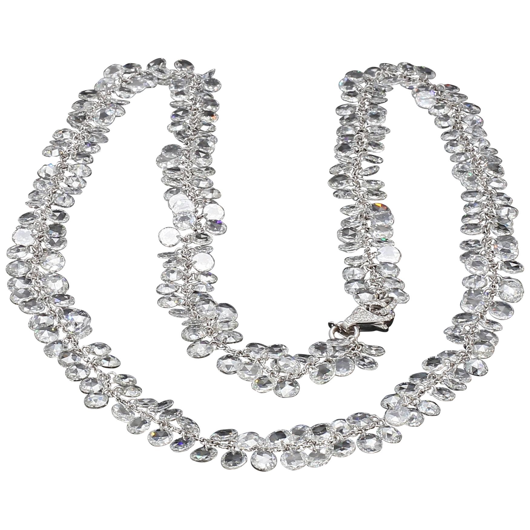 PANIM Rosecut Diamond Flower Chain Necklace in 18 Karat White Gold