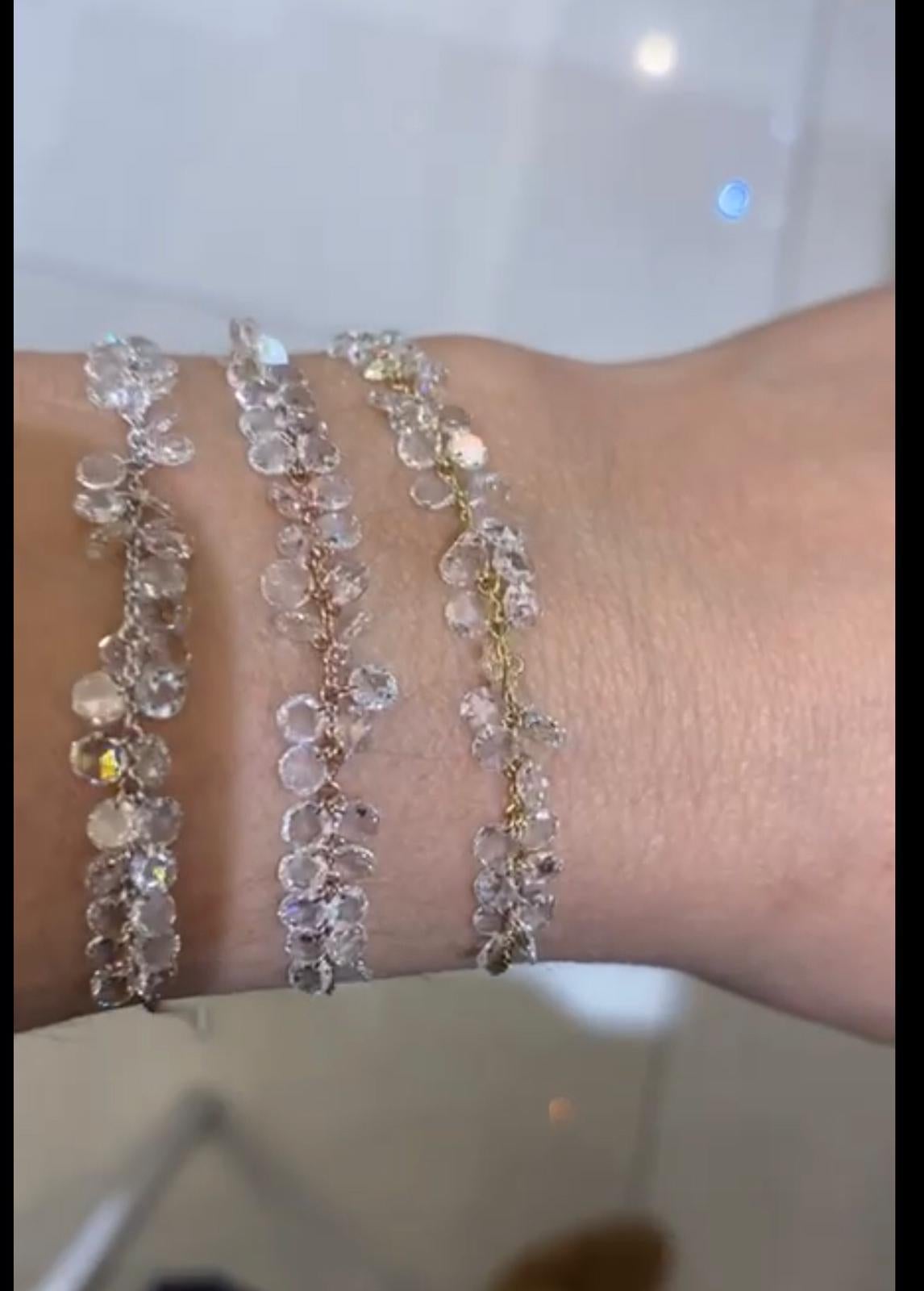 Modern PANIM Rosecut Diamond Fringe Dangling Bracelet in 18 Karat White Gold For Sale