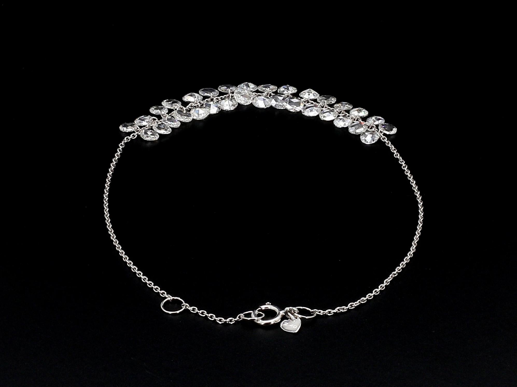 Women's PANIM Rosecut Diamond Fringe Dangling Bracelet in 18 Karat White Gold For Sale