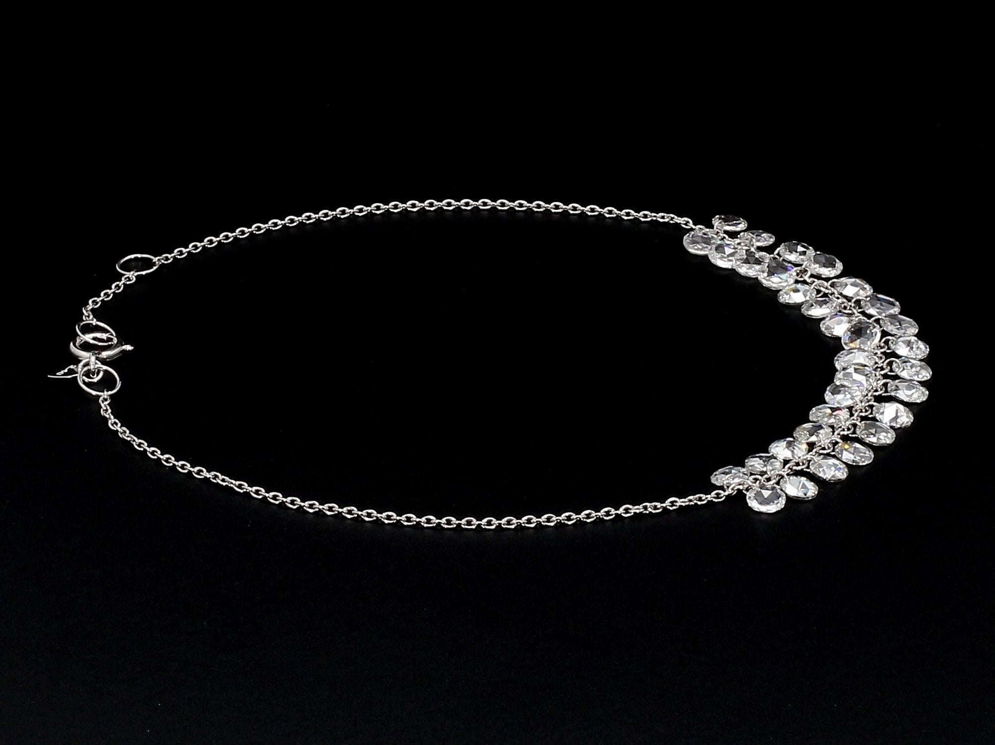 PANIM Rosecut Diamond Fringe Dangling Bracelet in 18 Karat White Gold For Sale 1