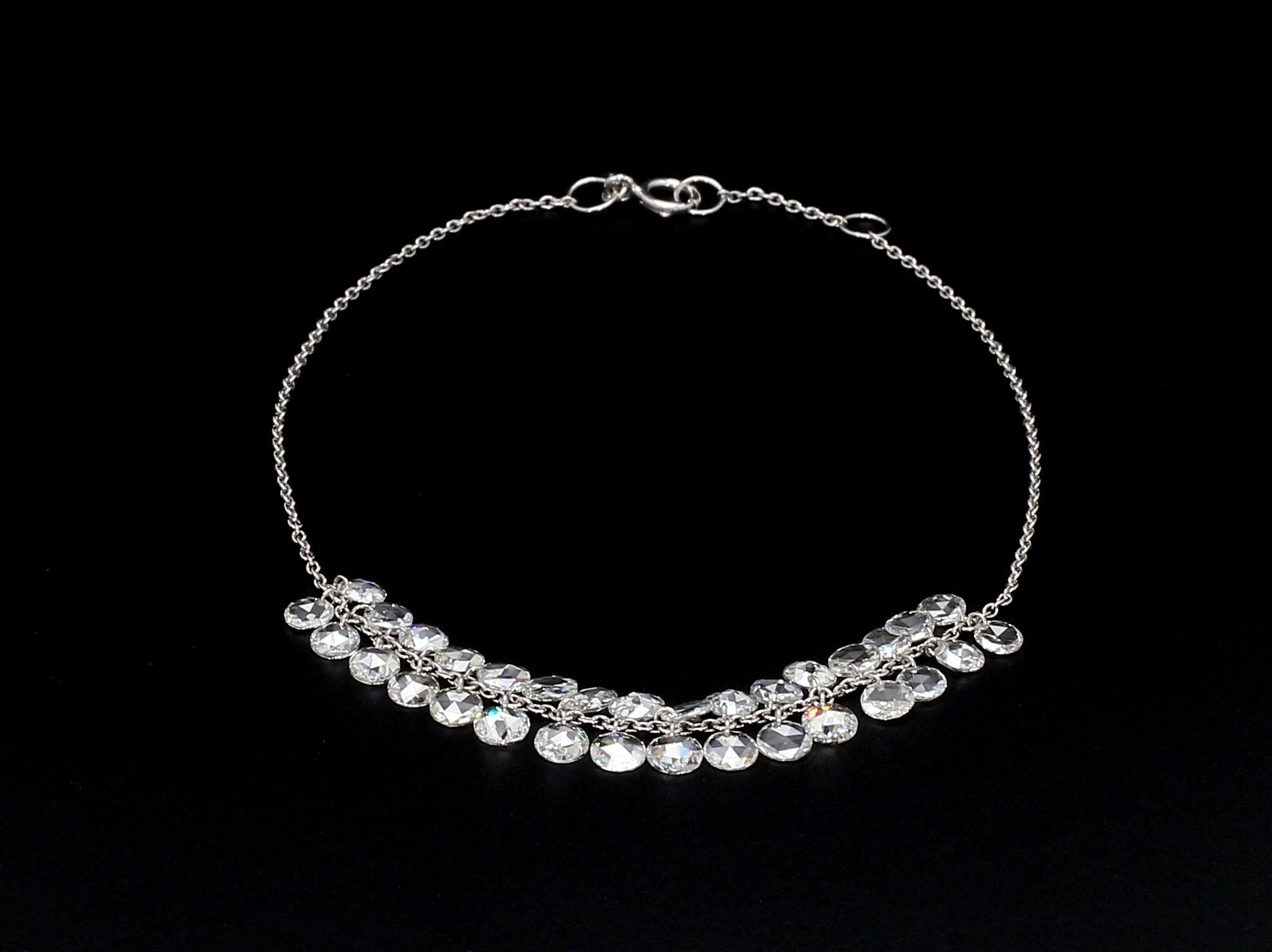 PANIM Rosecut Diamond Fringe Dangling Bracelet in 18 Karat White Gold For Sale 3