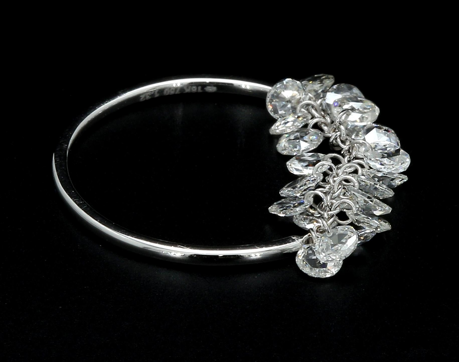 Modern PANIM Rosecut Diamond Fringe Dangling Ring in 18 Karat White Gold For Sale