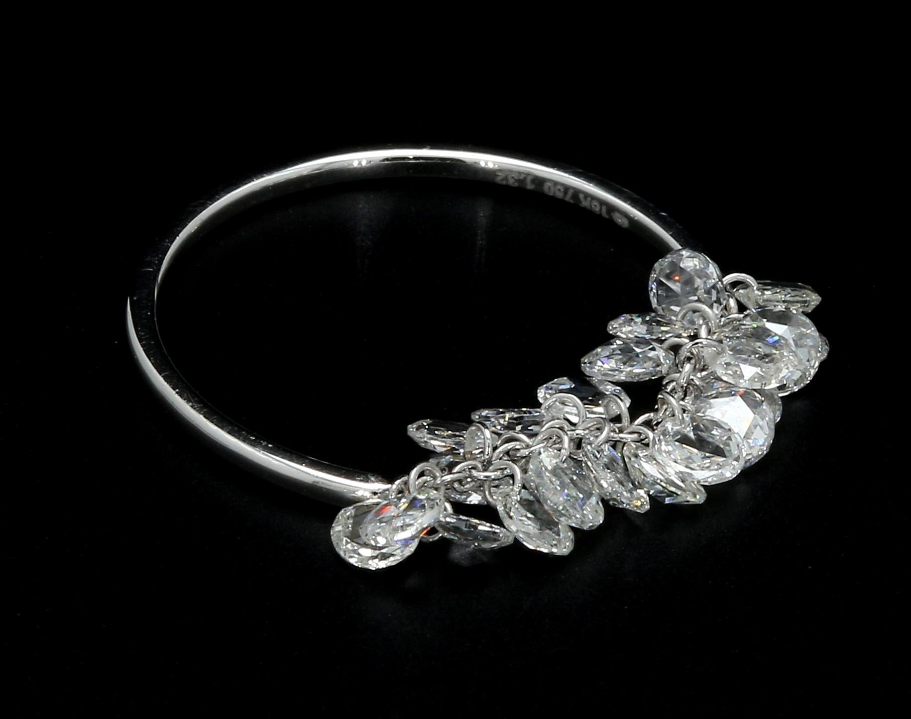 Rose Cut PANIM Rosecut Diamond Fringe Dangling Ring in 18 Karat White Gold For Sale