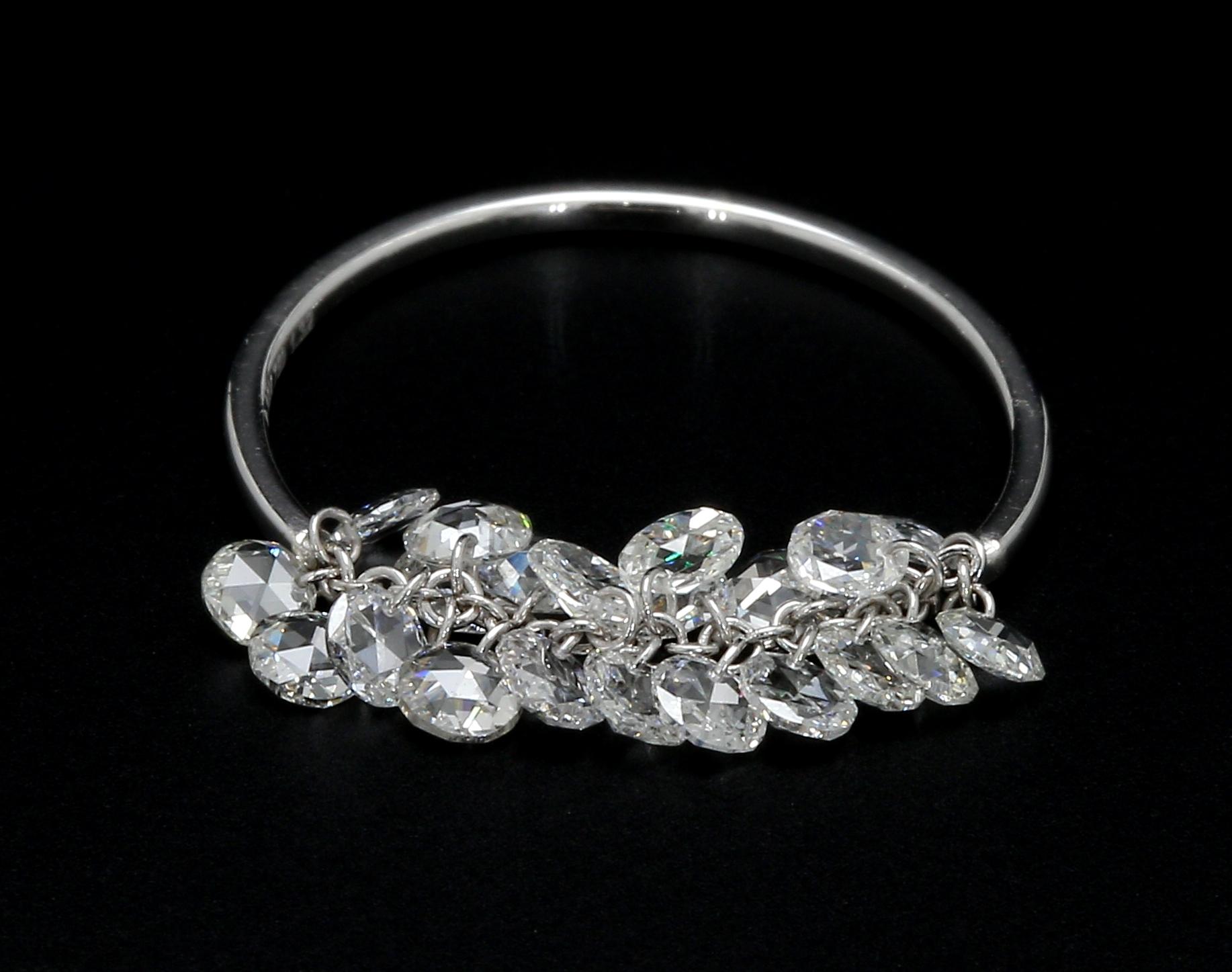 PANIM Rosecut Diamond Fringe Dangling Ring in 18 Karat White Gold In New Condition For Sale In Tsim Sha Tsui, Hong Kong