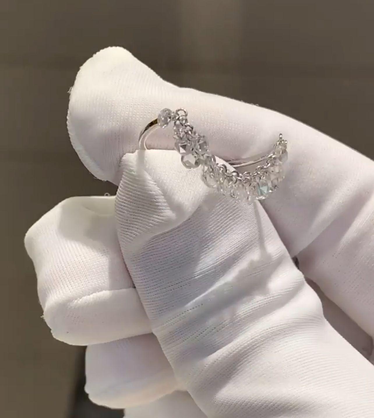Women's PANIM Rosecut Diamond Fringe Dangling Ring in 18 Karat White Gold For Sale