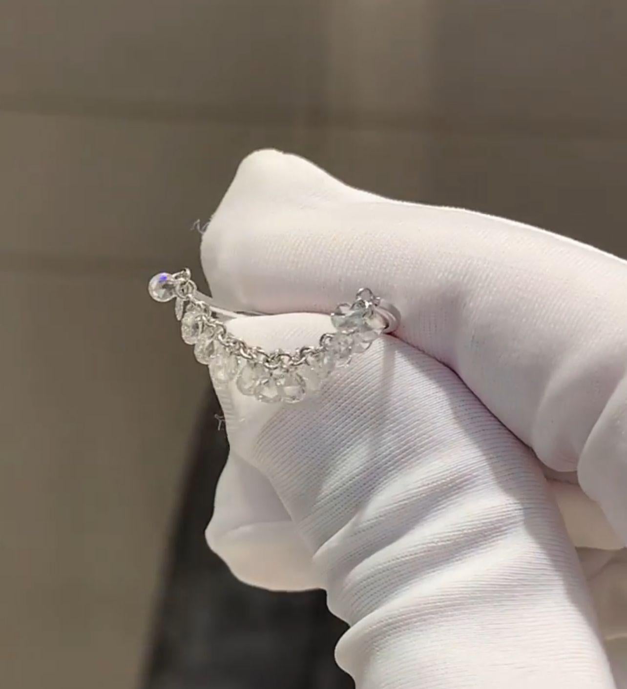 PANIM Rosecut Diamond Fringe Dangling Ring in 18 Karat White Gold For Sale 2