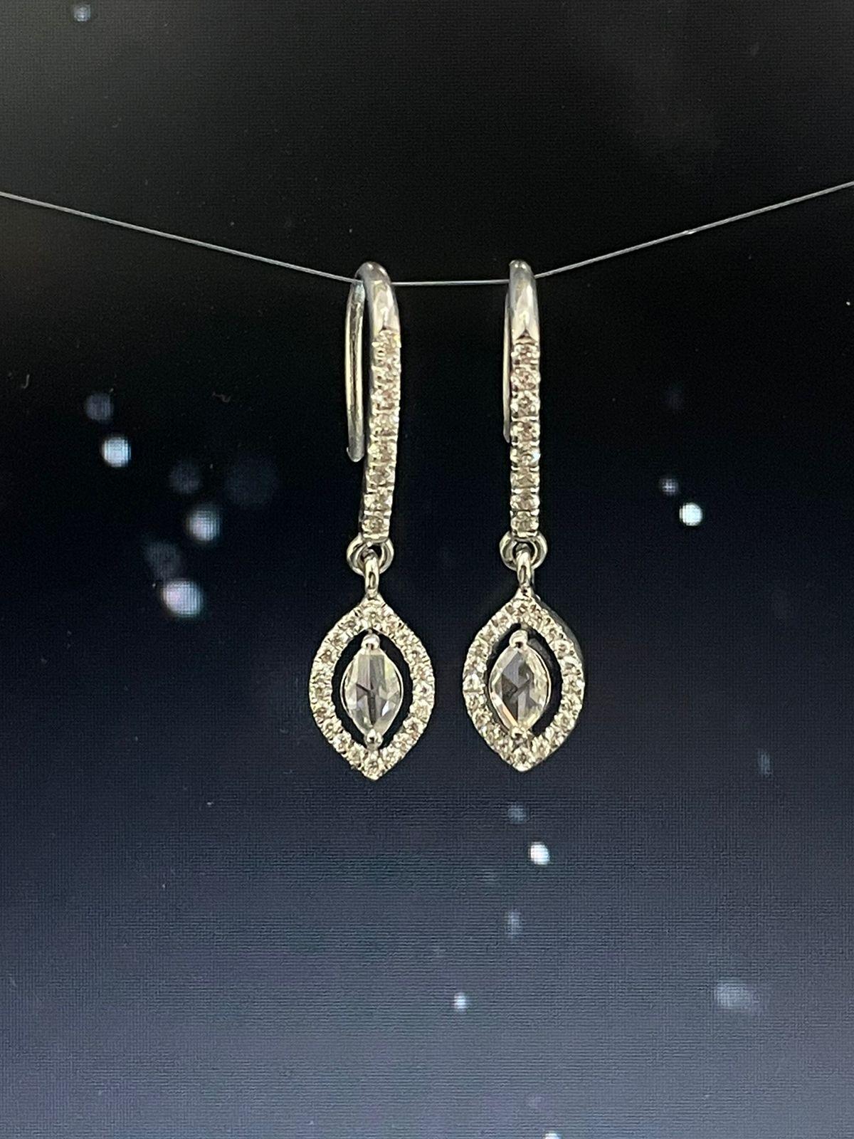 Marquise Cut PANIM Rose Cut Pear Shaped Drop Earring in 18 Karat White Gold Earrings For Sale
