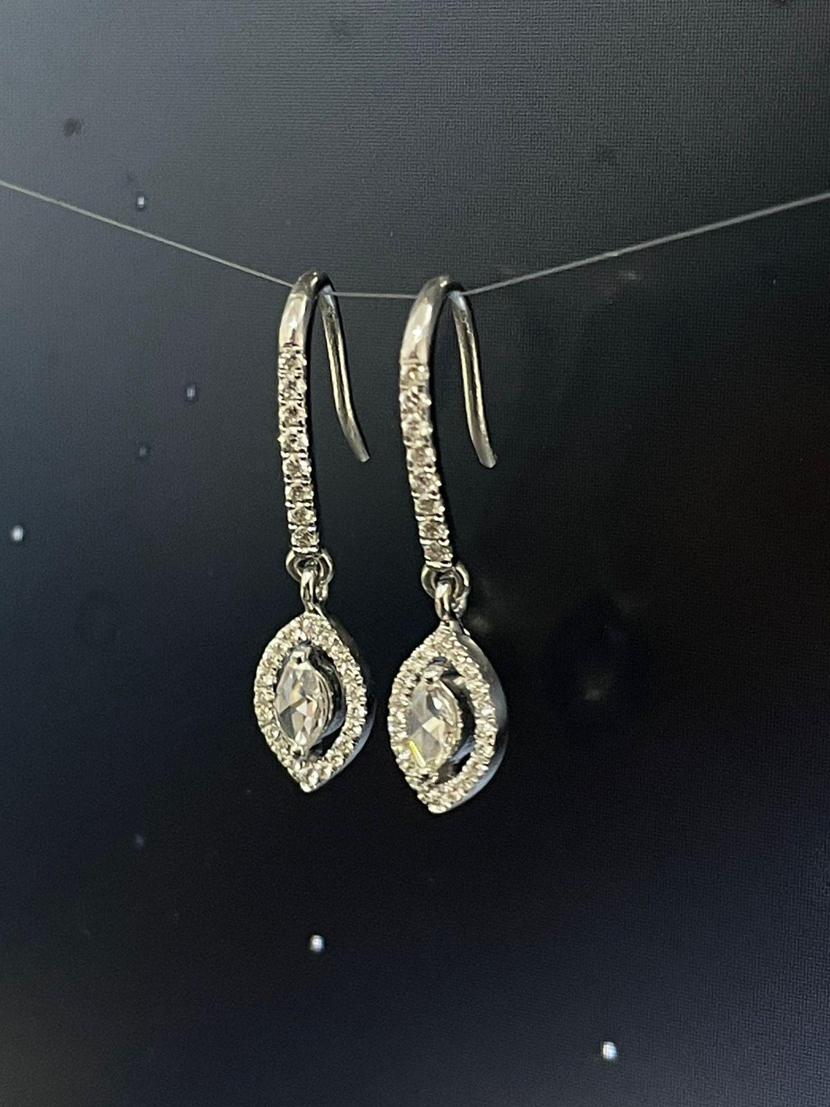 PANIM Rose Cut Pear Shaped Drop Earring in 18 Karat White Gold Earrings For Sale 1