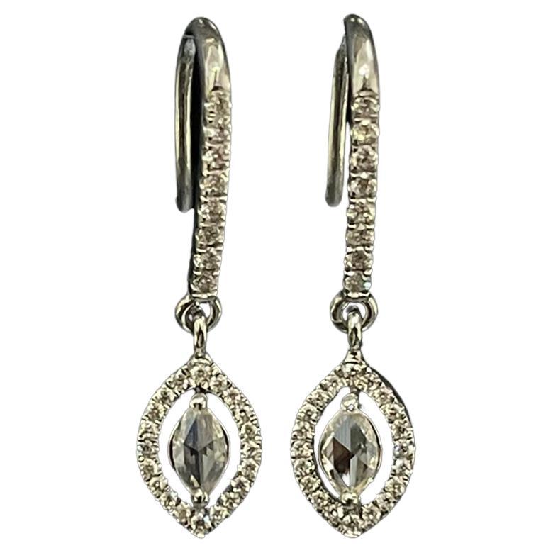 PANIM Rose Cut Pear Shaped Drop Earring in 18 Karat White Gold Earrings For Sale