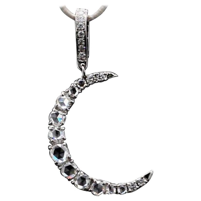 PANIM Rosecut Ciondolo a forma di luna con diamante e catena in oro 18 carati in vendita