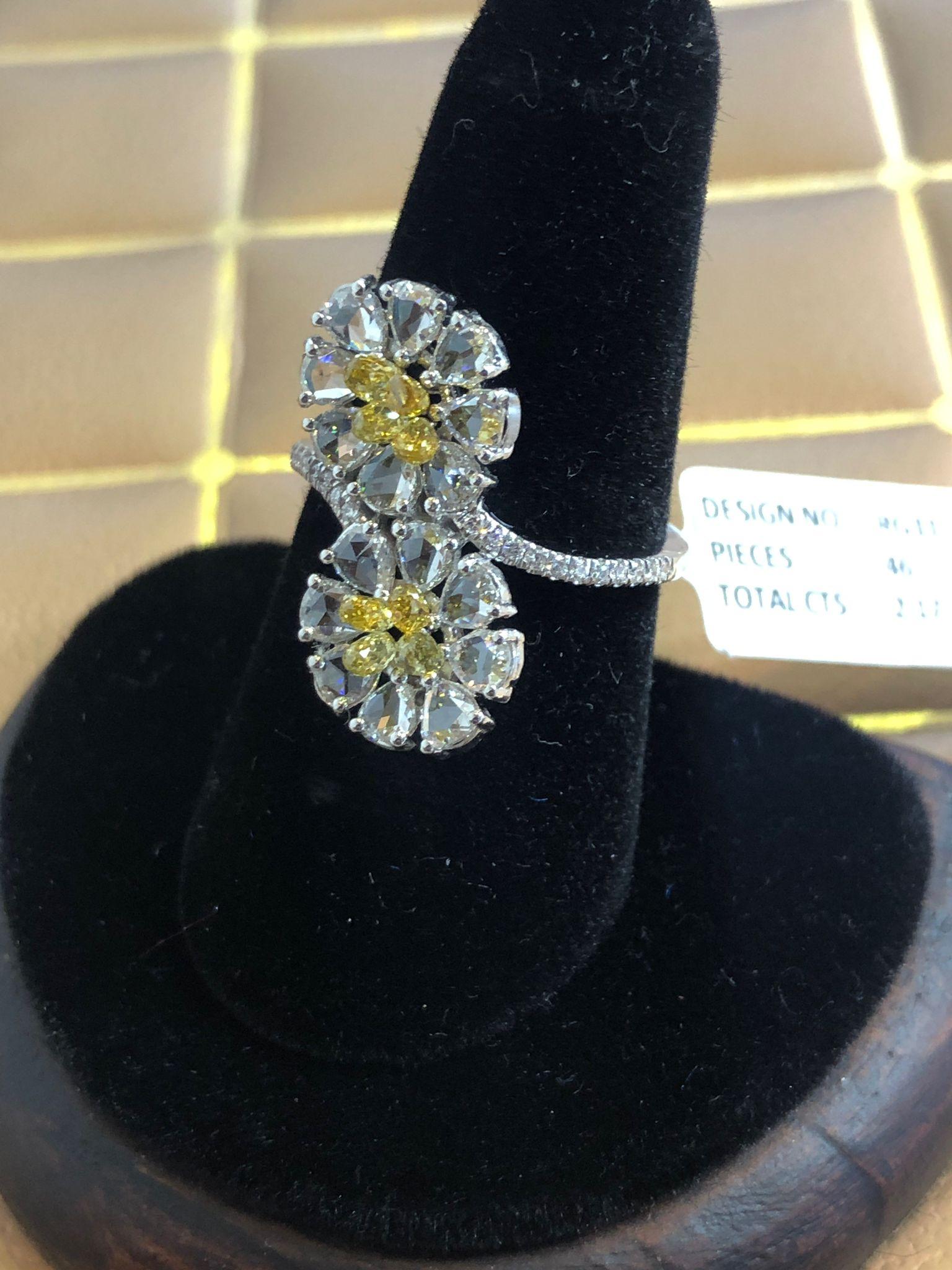 Modern PANIM Rosecut & Fancy Brio Diamond Jasmin Style Ring in 18 Karat White Gold For Sale