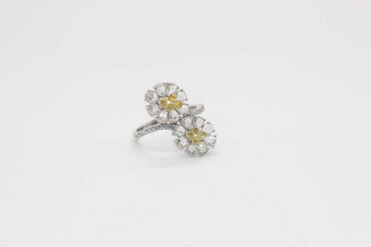PANIM Rosecut & Fancy Brio Diamond Jasmin Style Ring in 18 Karat White Gold For Sale 1