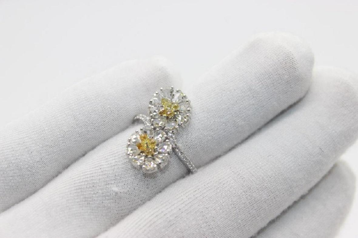 PANIM Rosecut & Fancy Brio Diamond Jasmin Style Ring in 18 Karat White Gold For Sale 2