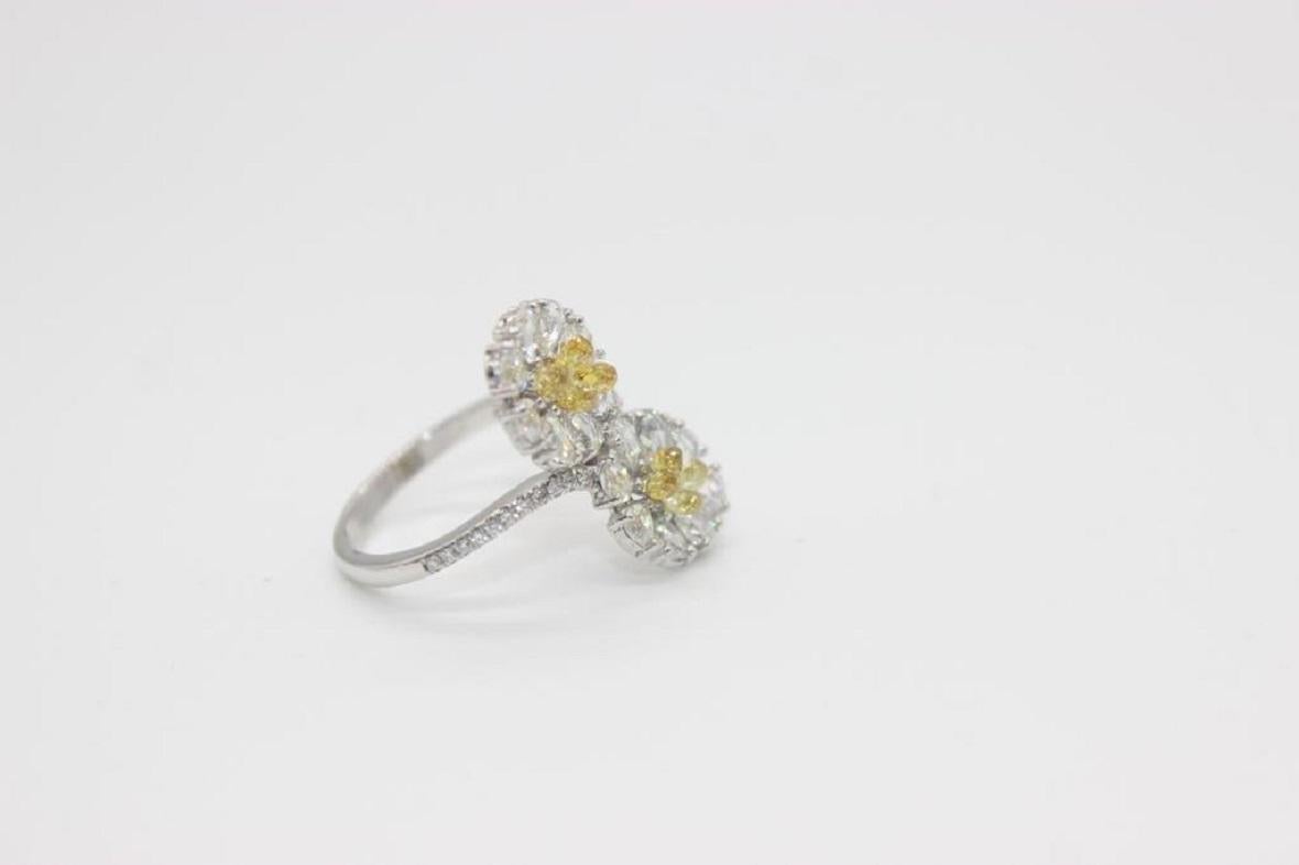 PANIM Rosecut & Fancy Brio Diamond Jasmin Style Ring in 18 Karat White Gold For Sale 3