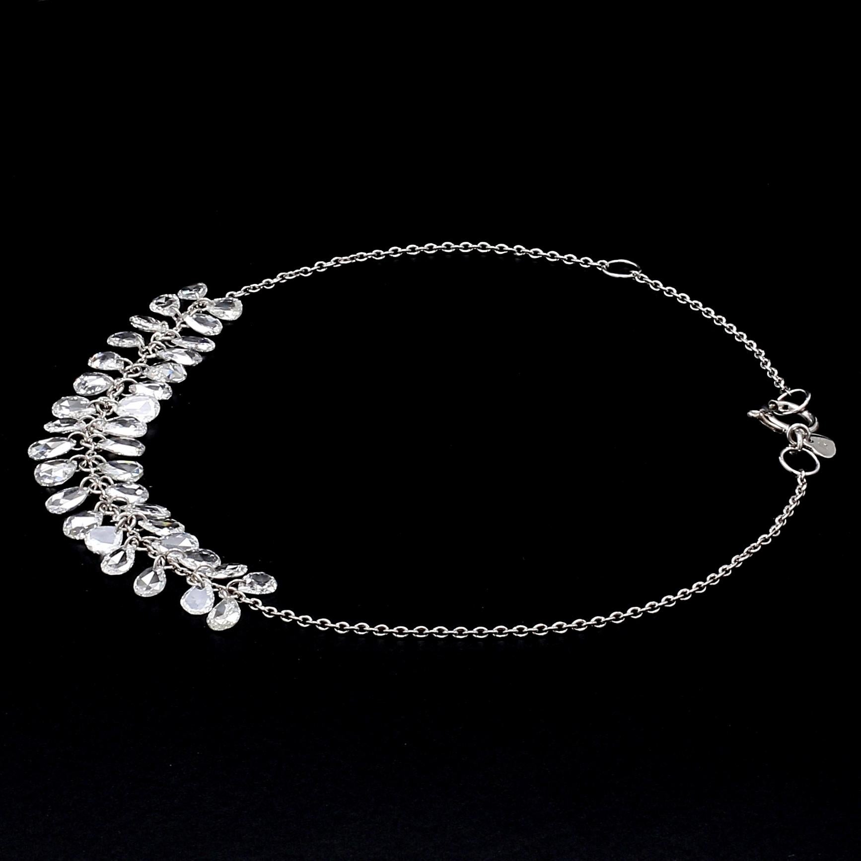 PANIM Rosecut Pear Diamond Fringe Dangling Bracelet in 18 Karat White Gold For Sale 3