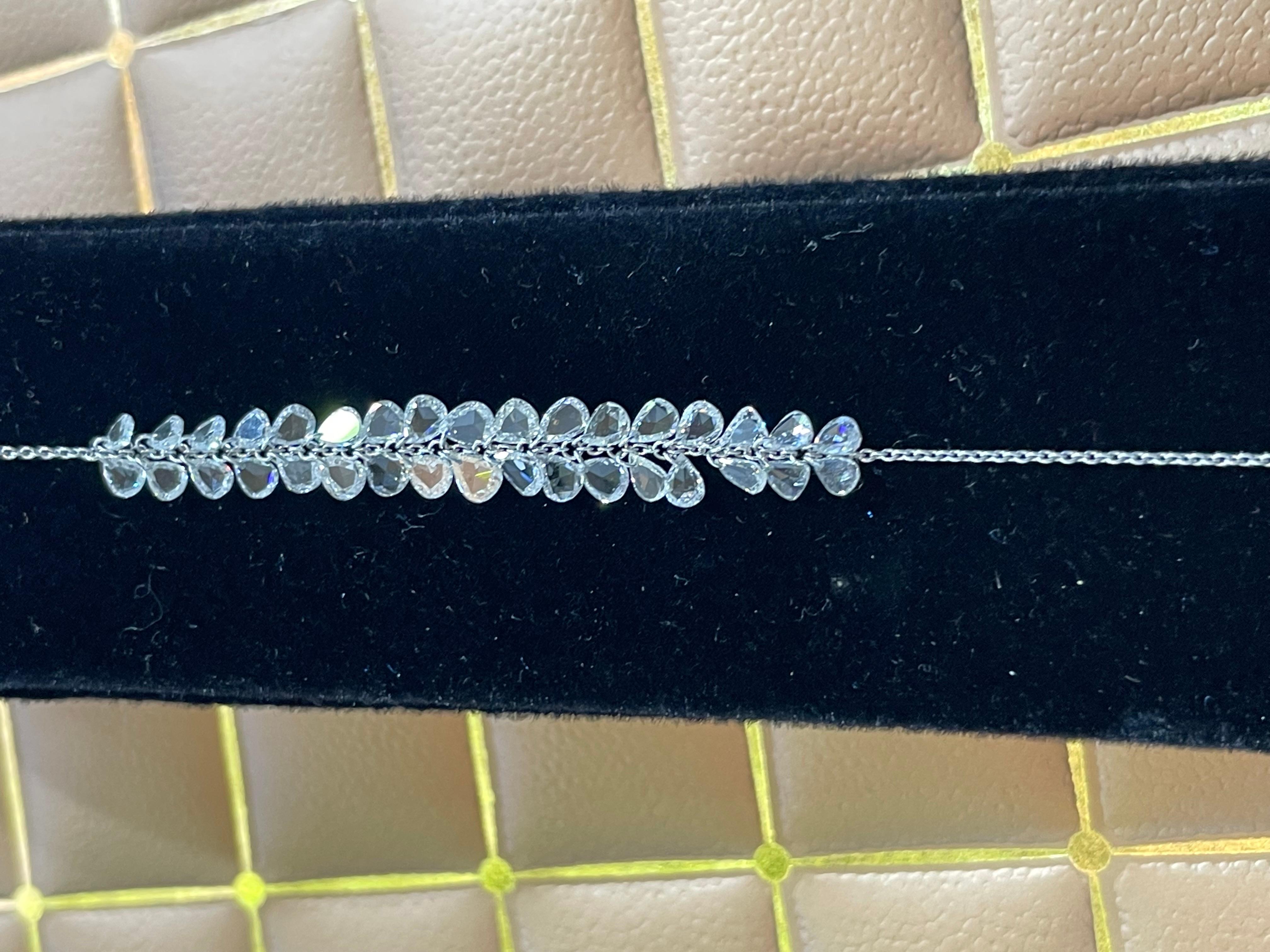 Modern PANIM Rosecut Pear Diamond Fringe Dangling Bracelet in 18 Karat White Gold For Sale