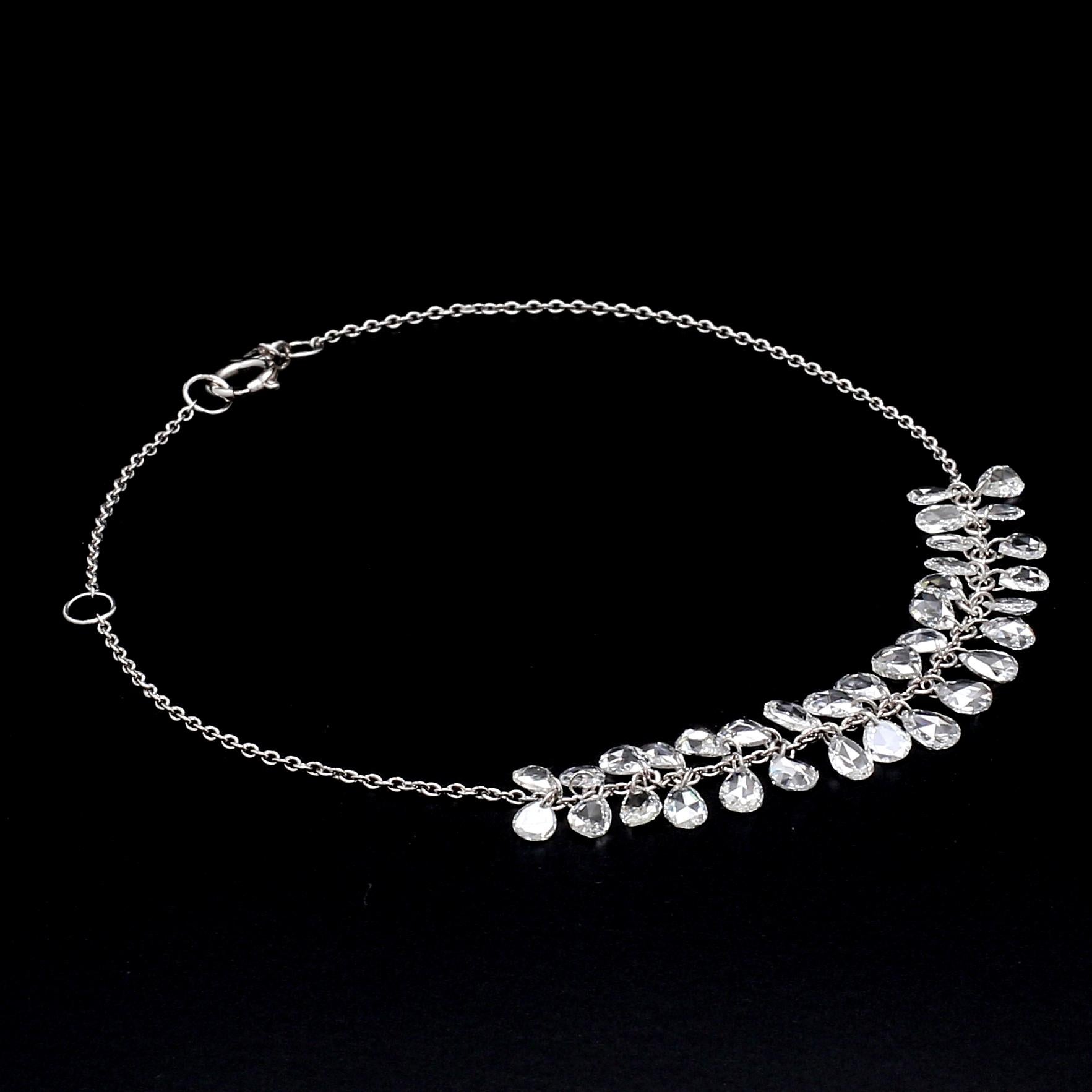 Rose Cut PANIM Rosecut Pear Diamond Fringe Dangling Bracelet in 18 Karat White Gold For Sale