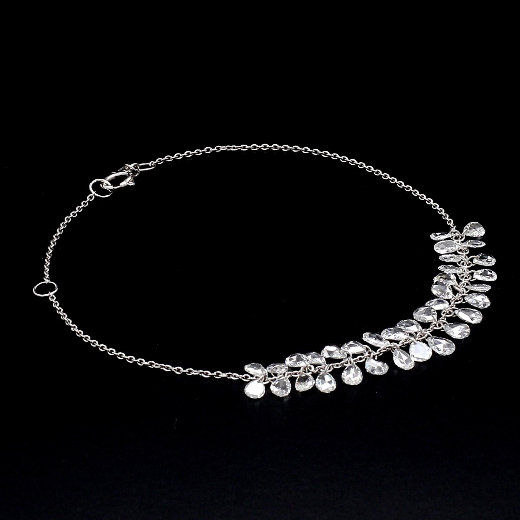 Women's PANIM Rosecut Pear Diamond Fringe Dangling Bracelet in 18 Karat White Gold For Sale