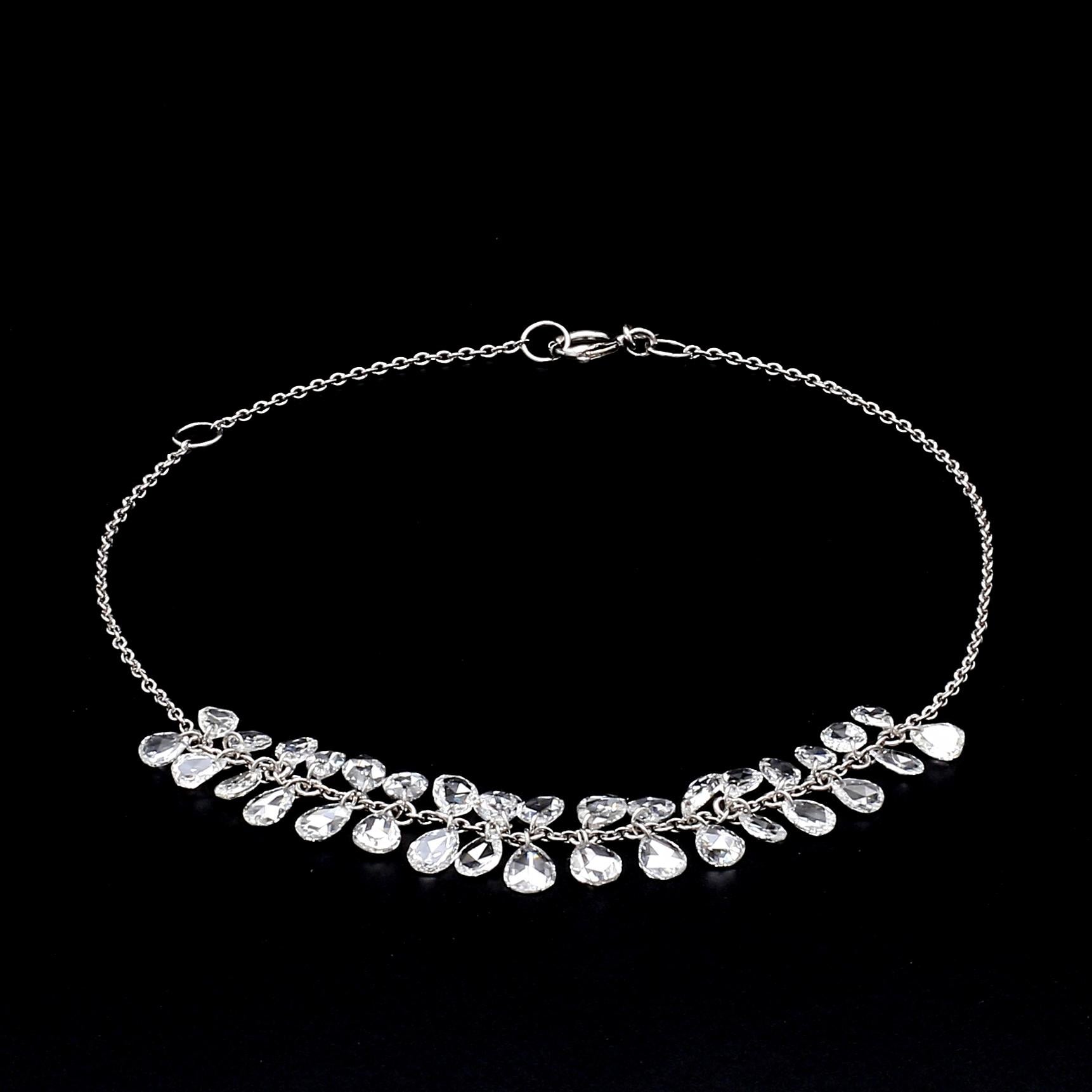 PANIM Rosecut Pear Diamond Fringe Dangling Bracelet in 18 Karat White Gold For Sale 1
