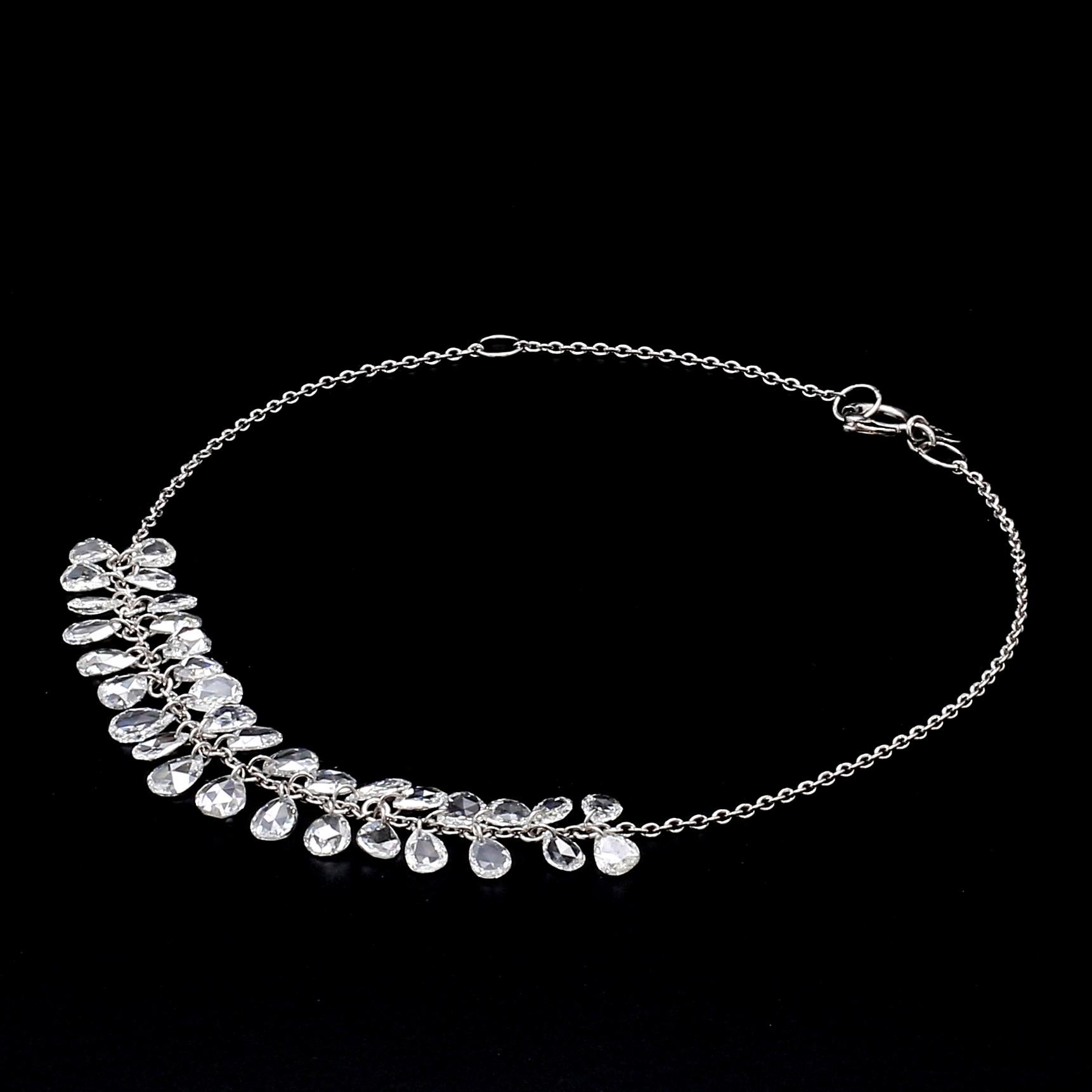 PANIM Rosecut Pear Diamond Fringe Dangling Bracelet in 18 Karat White Gold For Sale 2