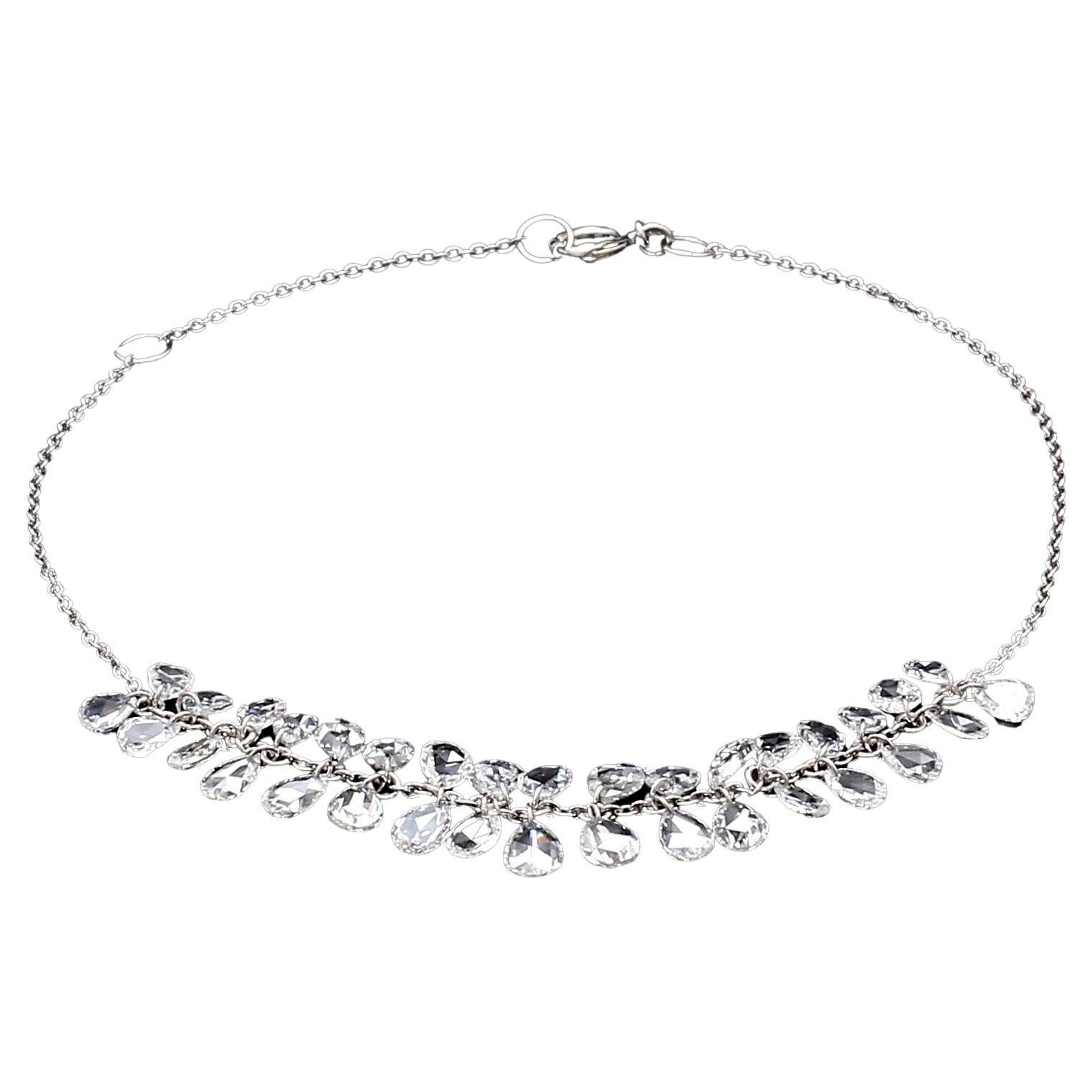 PANIM Bracelet jonc à franges en or blanc 18 carats avec diamants taille poire et diamants taille rose