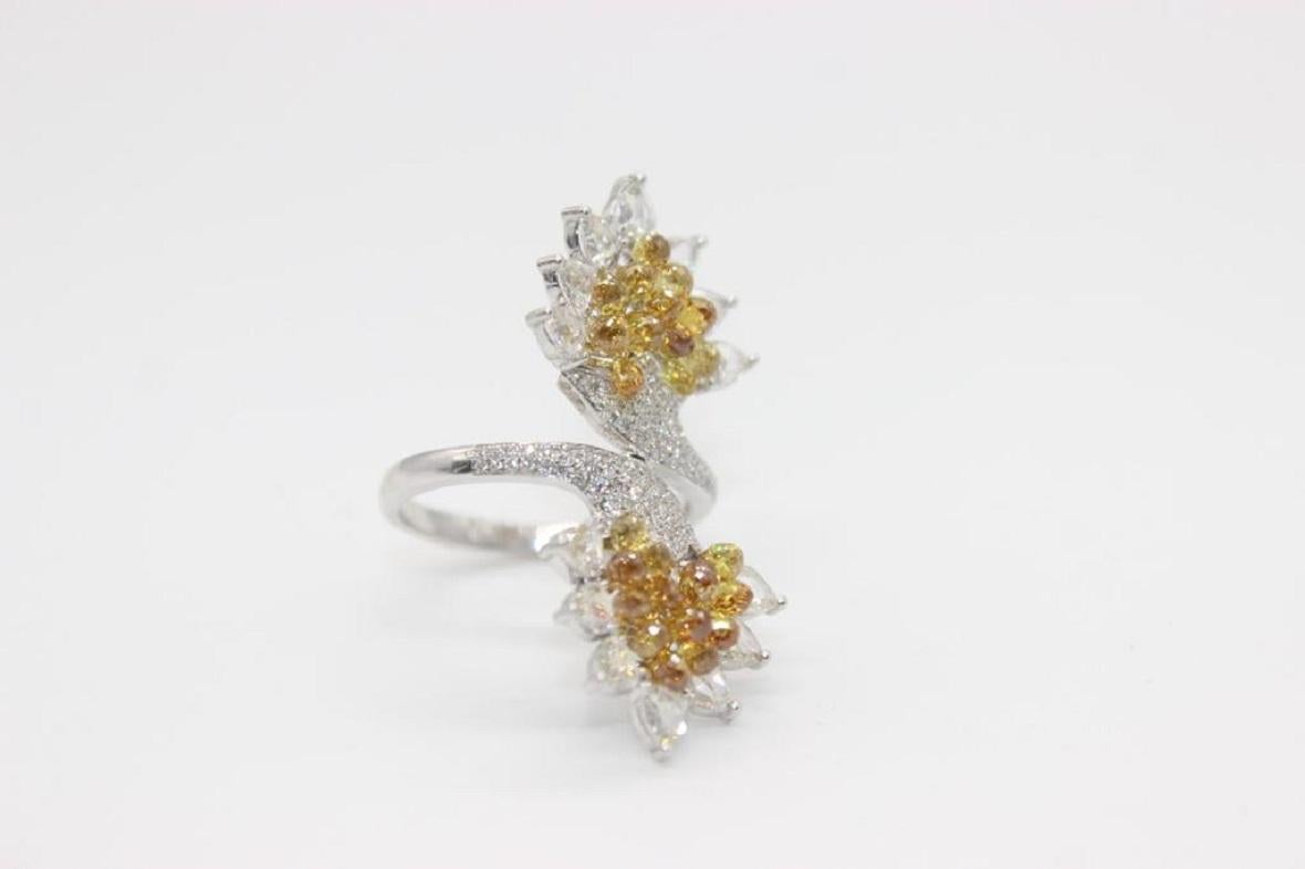PANIM Rosecut Pear & Fancy Brio Diamond Jasmin Style Ring in 18 Karat White Gold For Sale 4