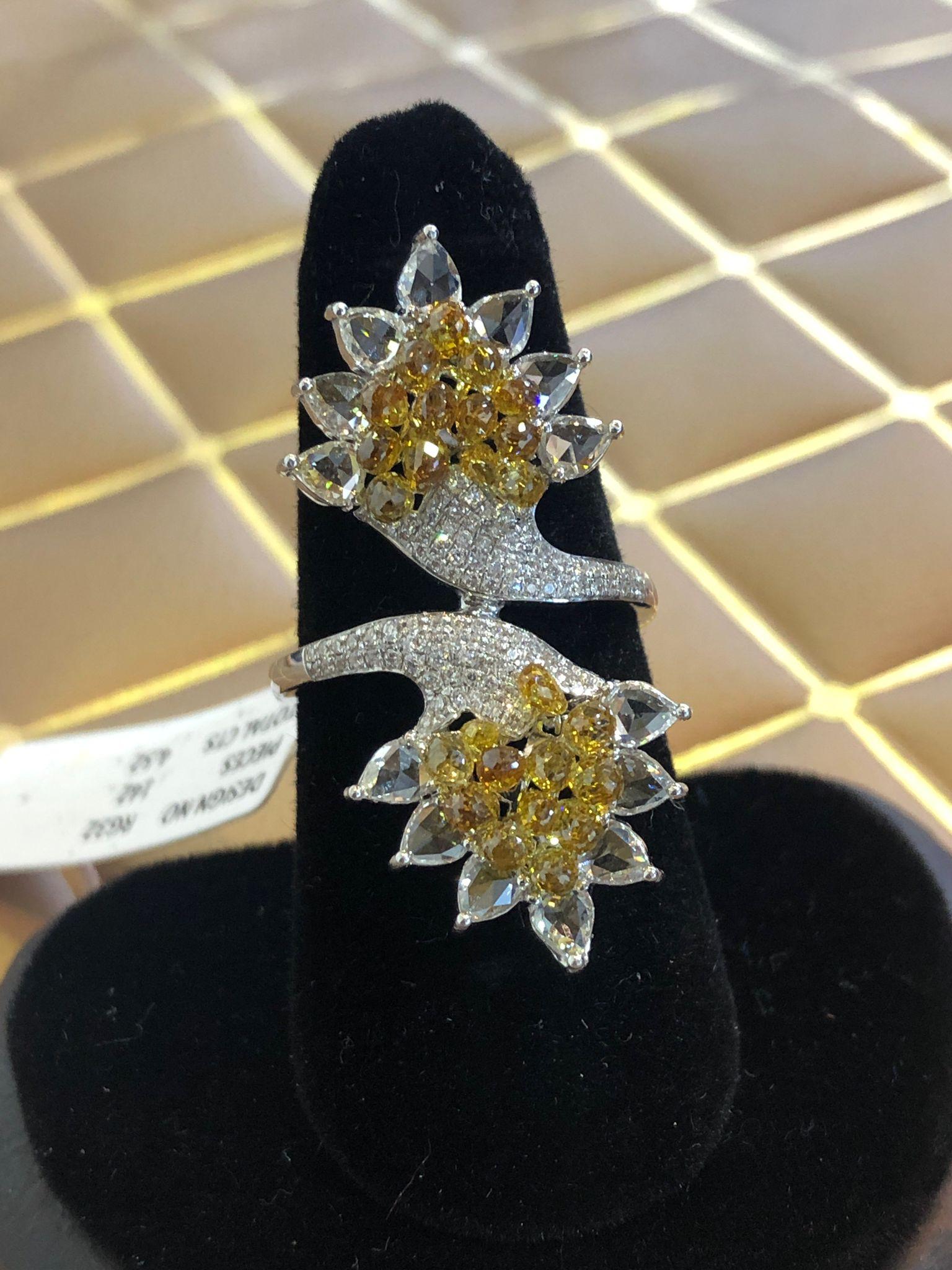 Modern PANIM Rosecut Pear & Fancy Brio Diamond Jasmin Style Ring in 18 Karat White Gold For Sale