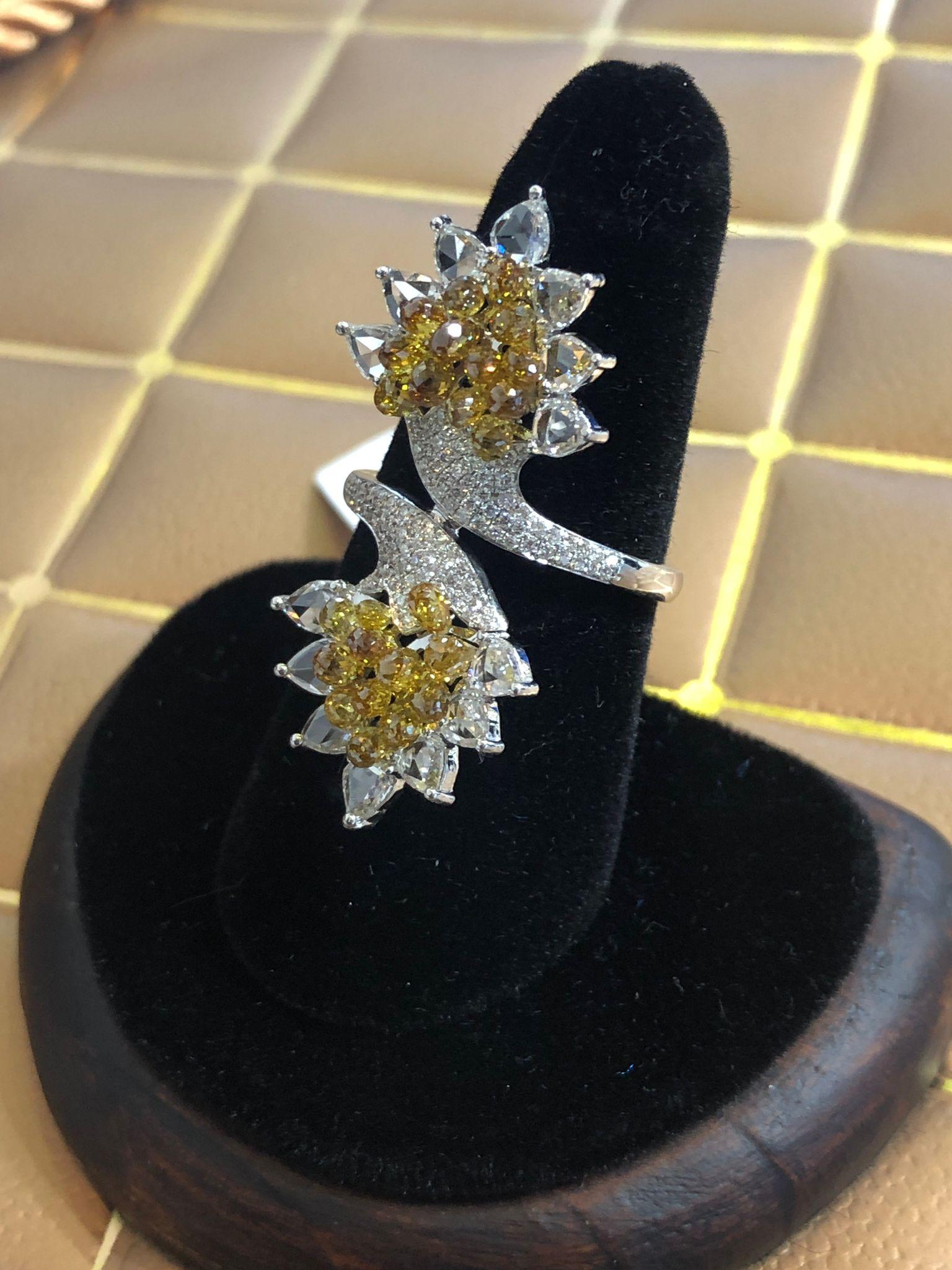 Briolette Cut PANIM Rosecut Pear & Fancy Brio Diamond Jasmin Style Ring in 18 Karat White Gold For Sale
