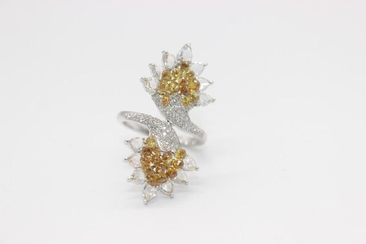 Women's PANIM Rosecut Pear & Fancy Brio Diamond Jasmin Style Ring in 18 Karat White Gold For Sale