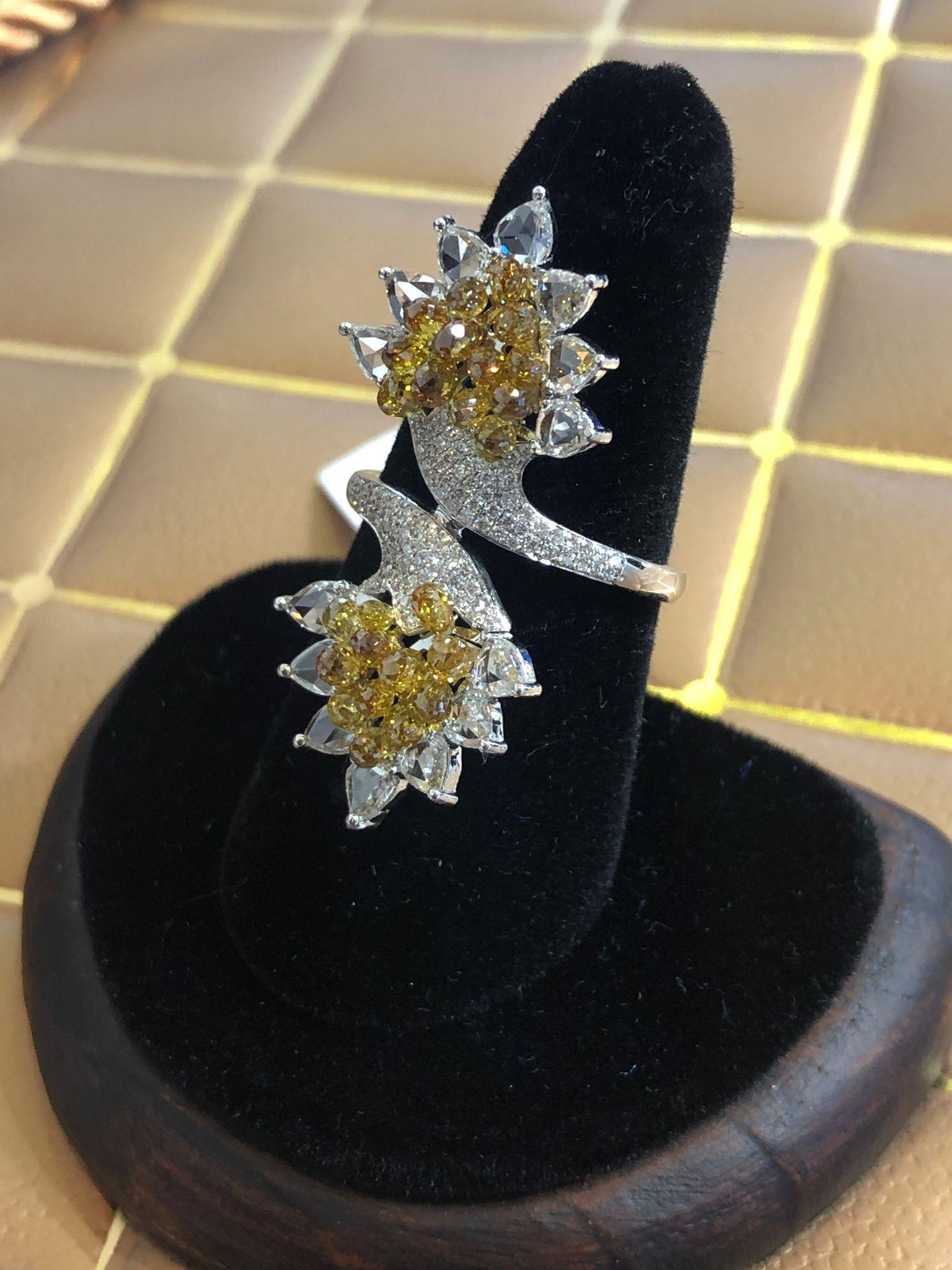 PANIM Rosecut Pear & Fancy Brio Diamond Jasmin Style Ring in 18 Karat White Gold For Sale 1