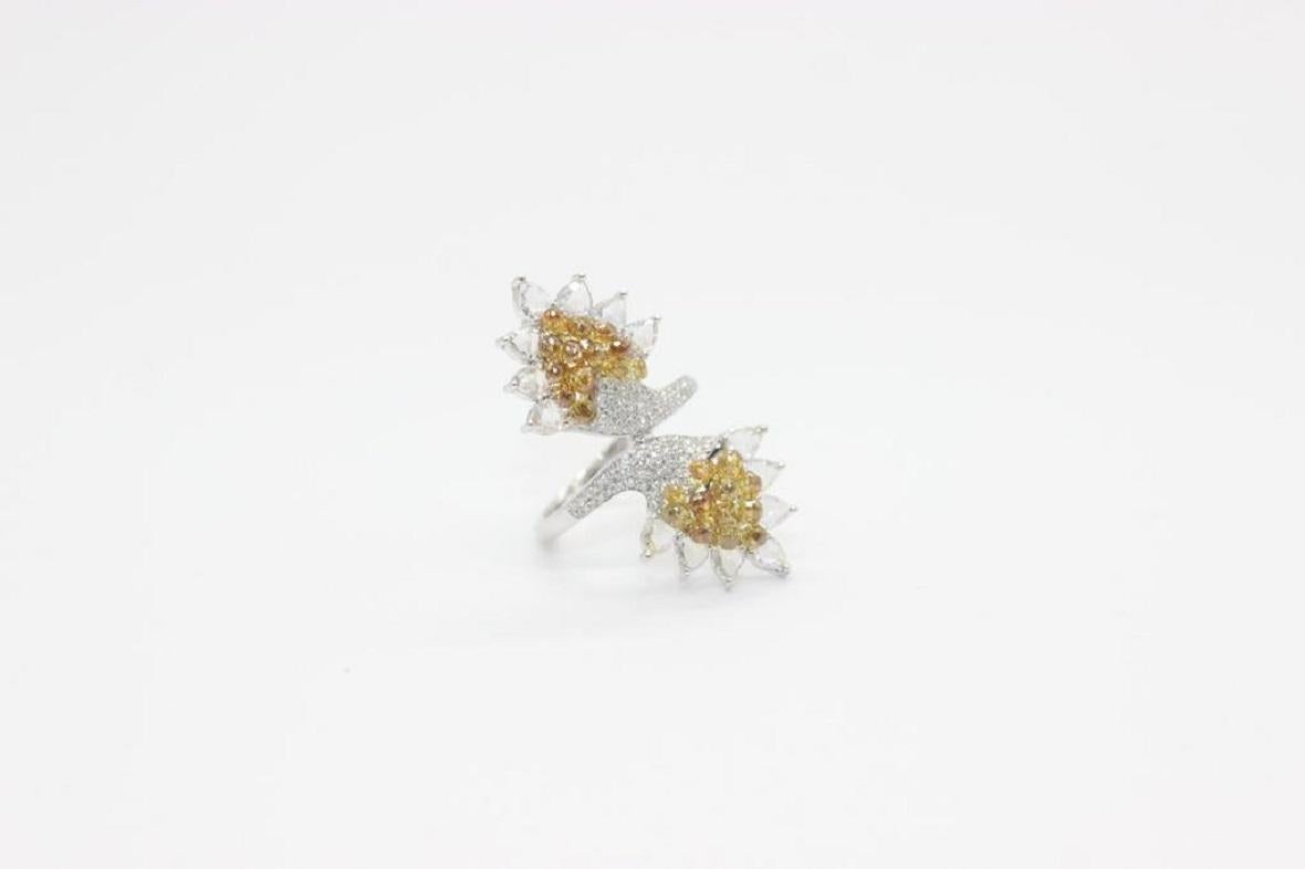 PANIM Rosecut Pear & Fancy Brio Diamond Jasmin Style Ring in 18 Karat White Gold For Sale 2