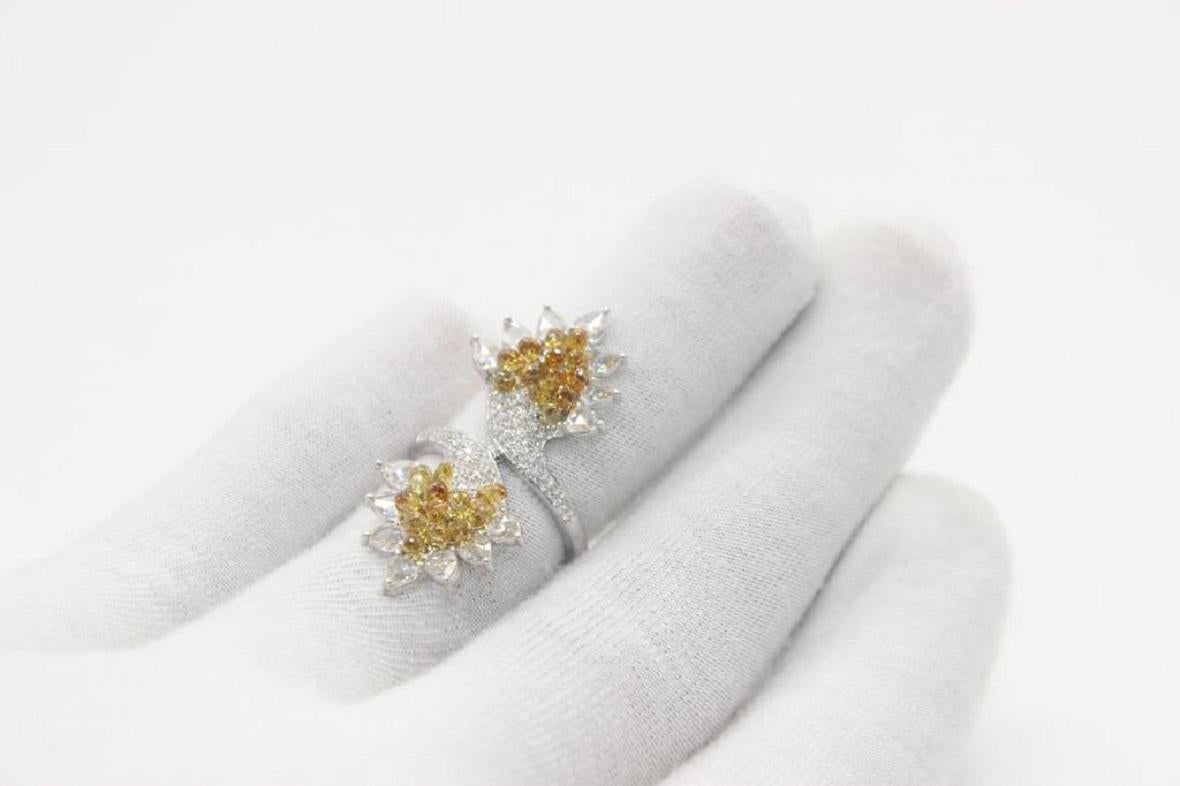 PANIM Rosecut Pear & Fancy Brio Diamond Jasmin Style Ring in 18 Karat White Gold For Sale 3