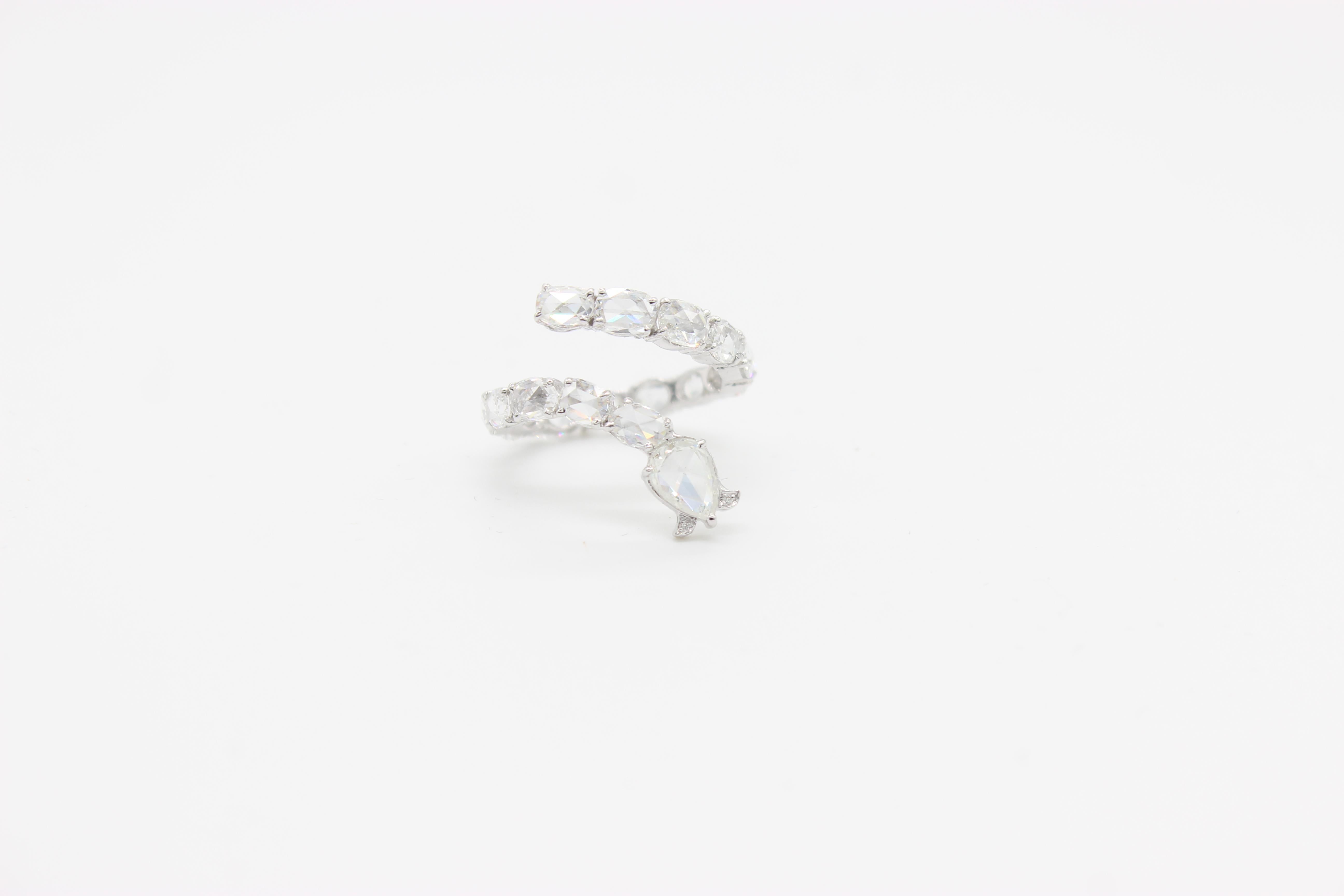 Rose Cut PANIM Serpenti 18 Karat White Gold Diamond Rosecut Ring For Sale