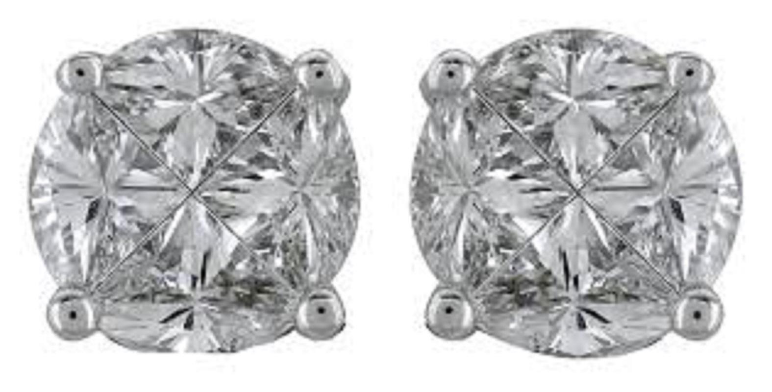 Panim Signature Round Illusion Diamond 18K White Gold Stud Earrings In New Condition For Sale In Tsim Sha Tsui, Hong Kong