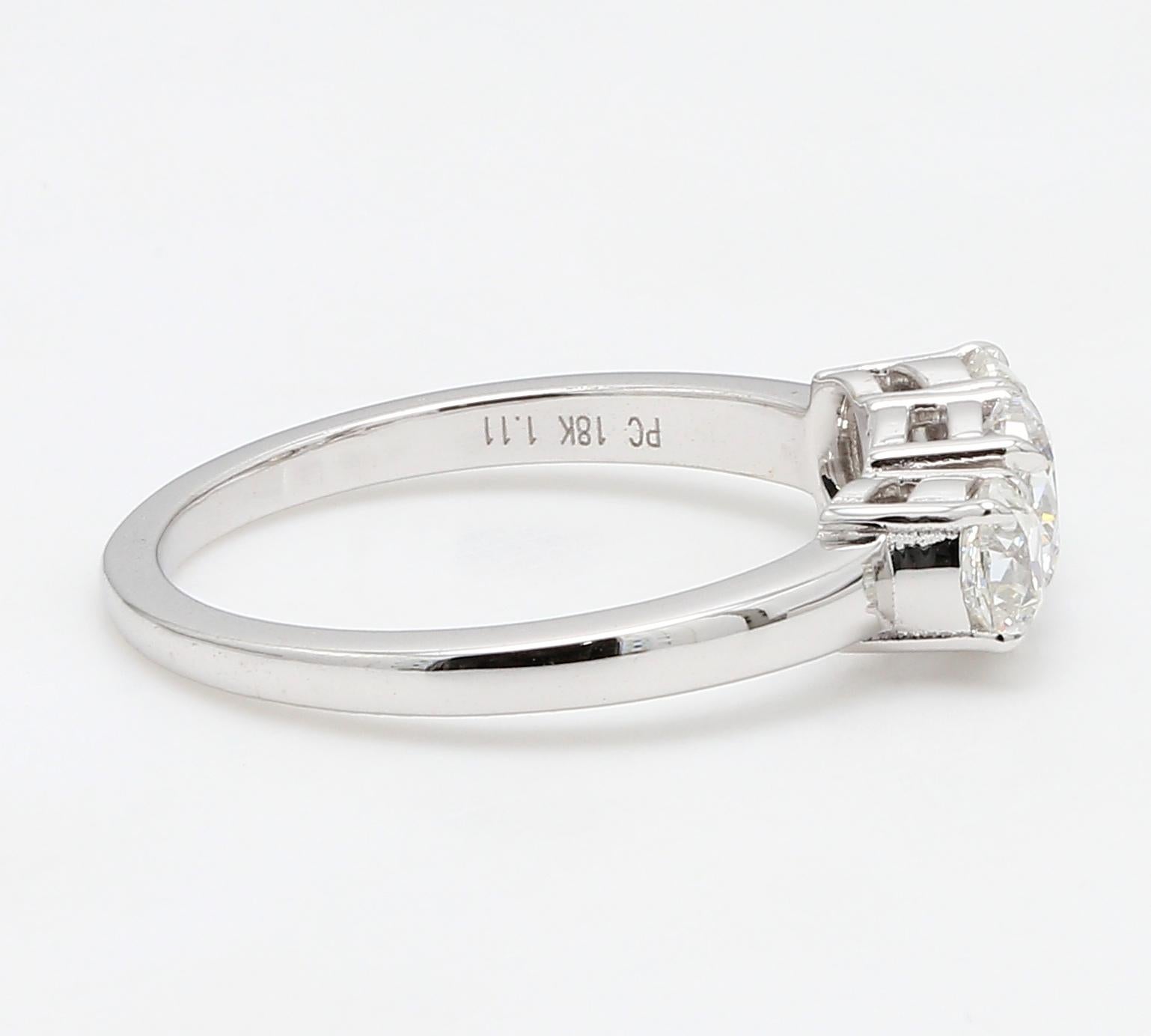 Women's or Men's PANIM Three Piece Old Mine Cut Diamond 18k White Gold Ring For Sale