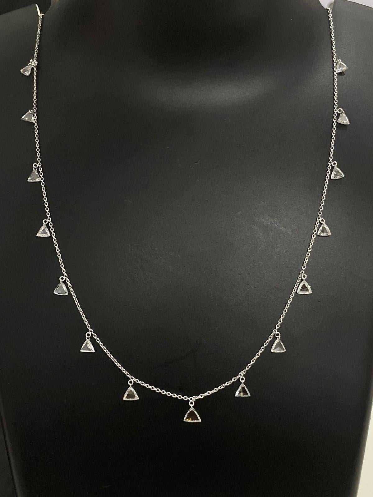 Modern PANIM Triangle Diamond Rosecut 18k White Gold Dangling Necklace For Sale