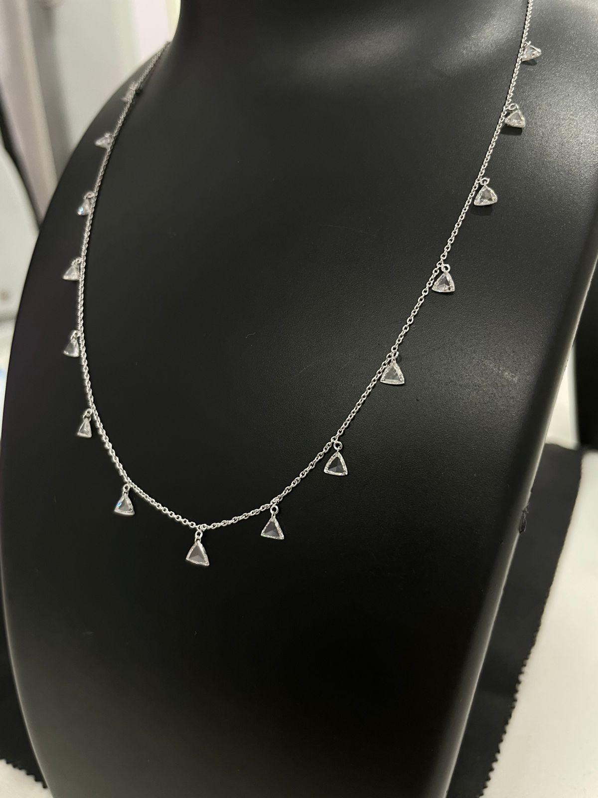 Rose Cut PANIM Triangle Diamond Rosecut 18k White Gold Dangling Necklace For Sale