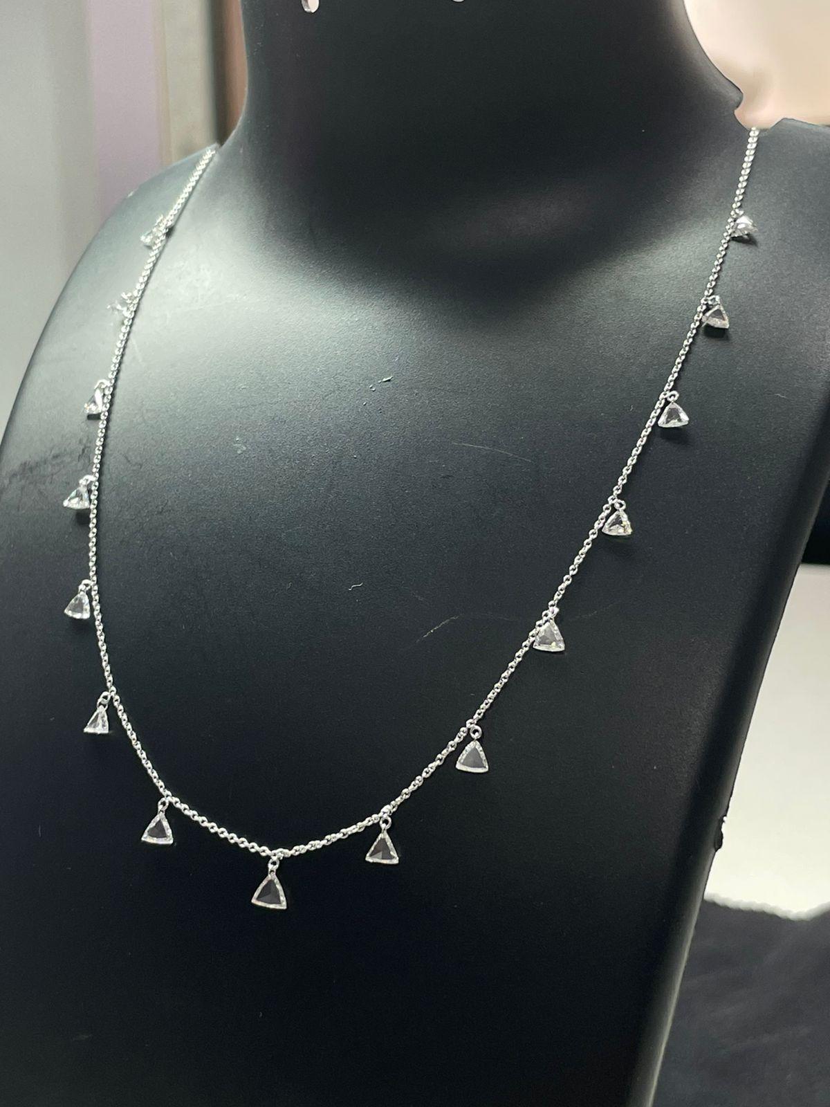 PANIM Triangle Diamond Rosecut 18k White Gold Dangling Necklace In New Condition For Sale In Tsim Sha Tsui, Hong Kong