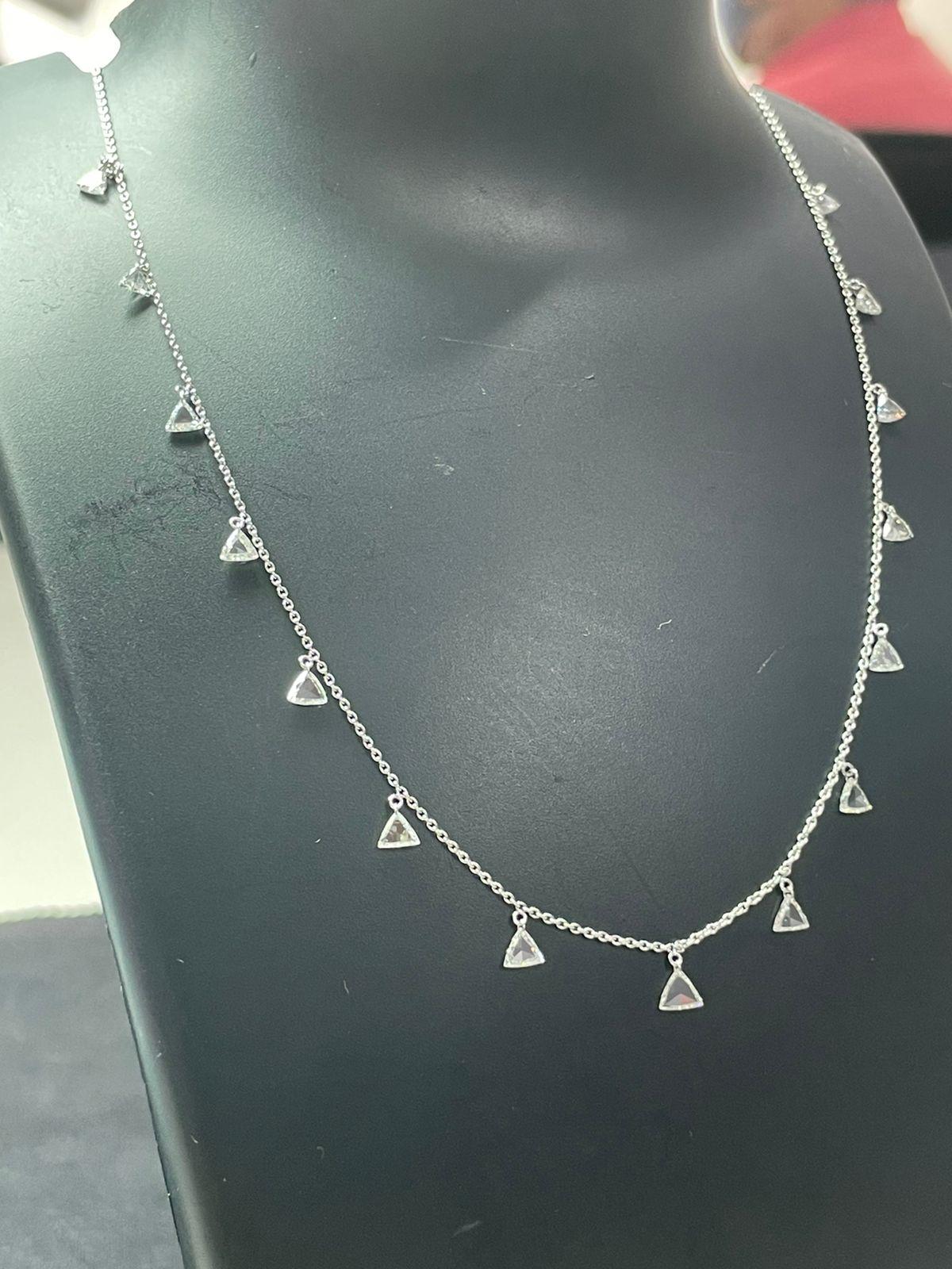 Women's or Men's PANIM Triangle Diamond Rosecut 18k White Gold Dangling Necklace For Sale