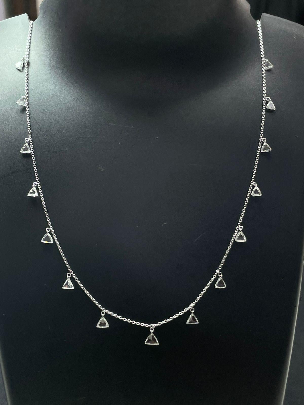 PANIM Triangle Diamond Rosecut 18k White Gold Dangling Necklace For Sale 3